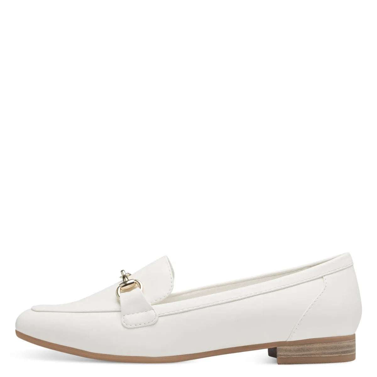 Marco Tozzi White Matte Loafer: Sleek Design with Gold Accent - Leavys Shoes