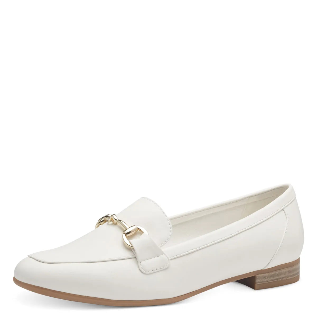 Marco Tozzi White Matte Loafer: Sleek Design with Gold Accent - Leavys Shoes