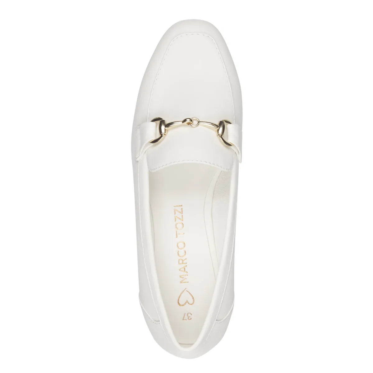 Marco Tozzi White Matte Loafer: Sleek Design with Gold Accent - Leavys Shoes