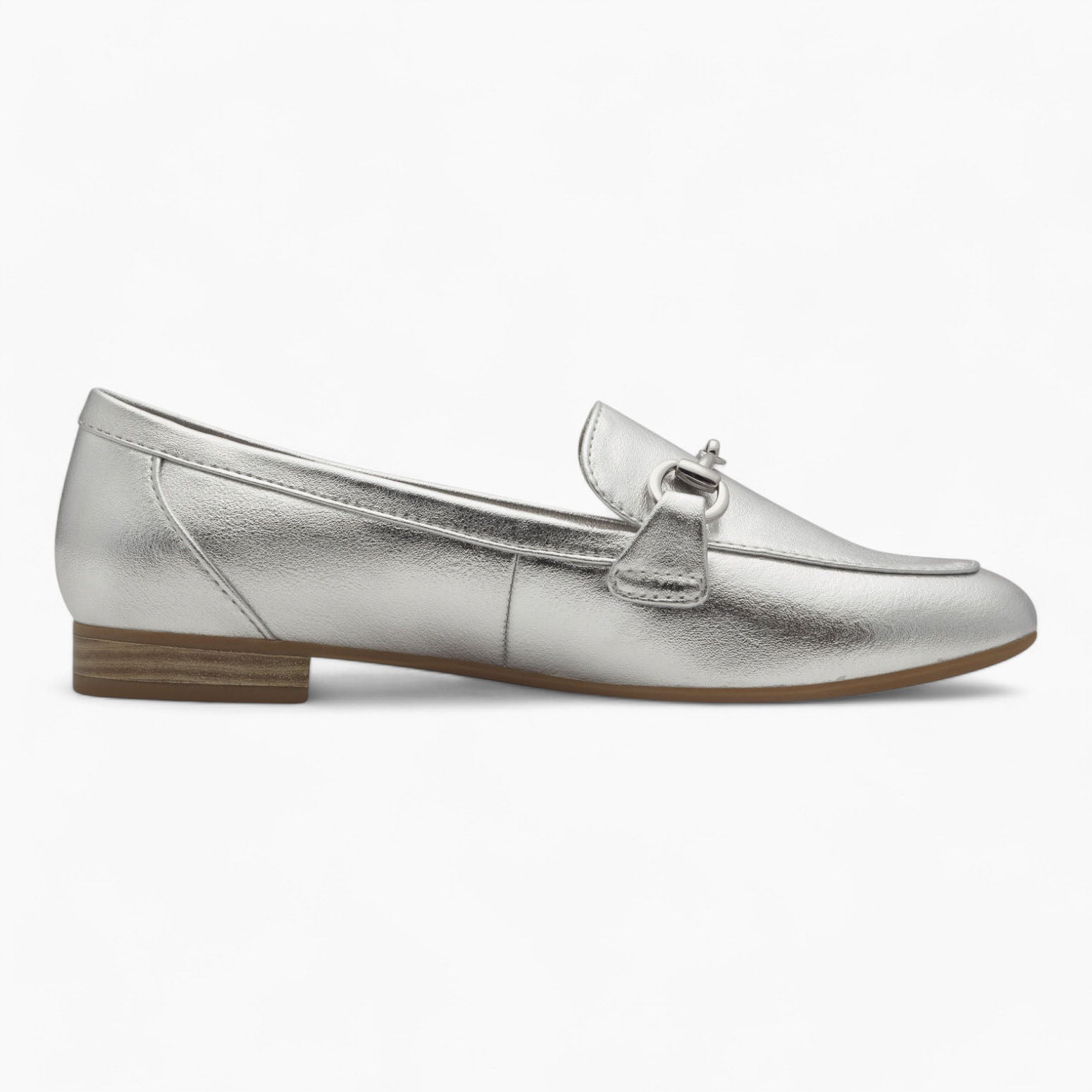 Marco Tozzi Metallic Silver Loafers – Vegan, Cushioned Comfort