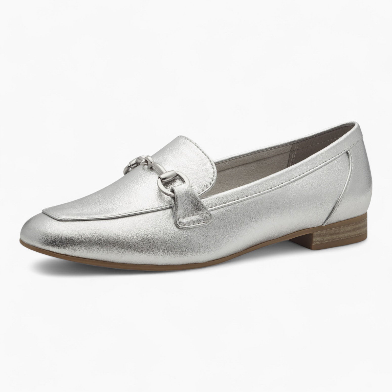 Marco Tozzi Metallic Silver Loafers – Vegan, Cushioned Comfort - Leavys Shoes