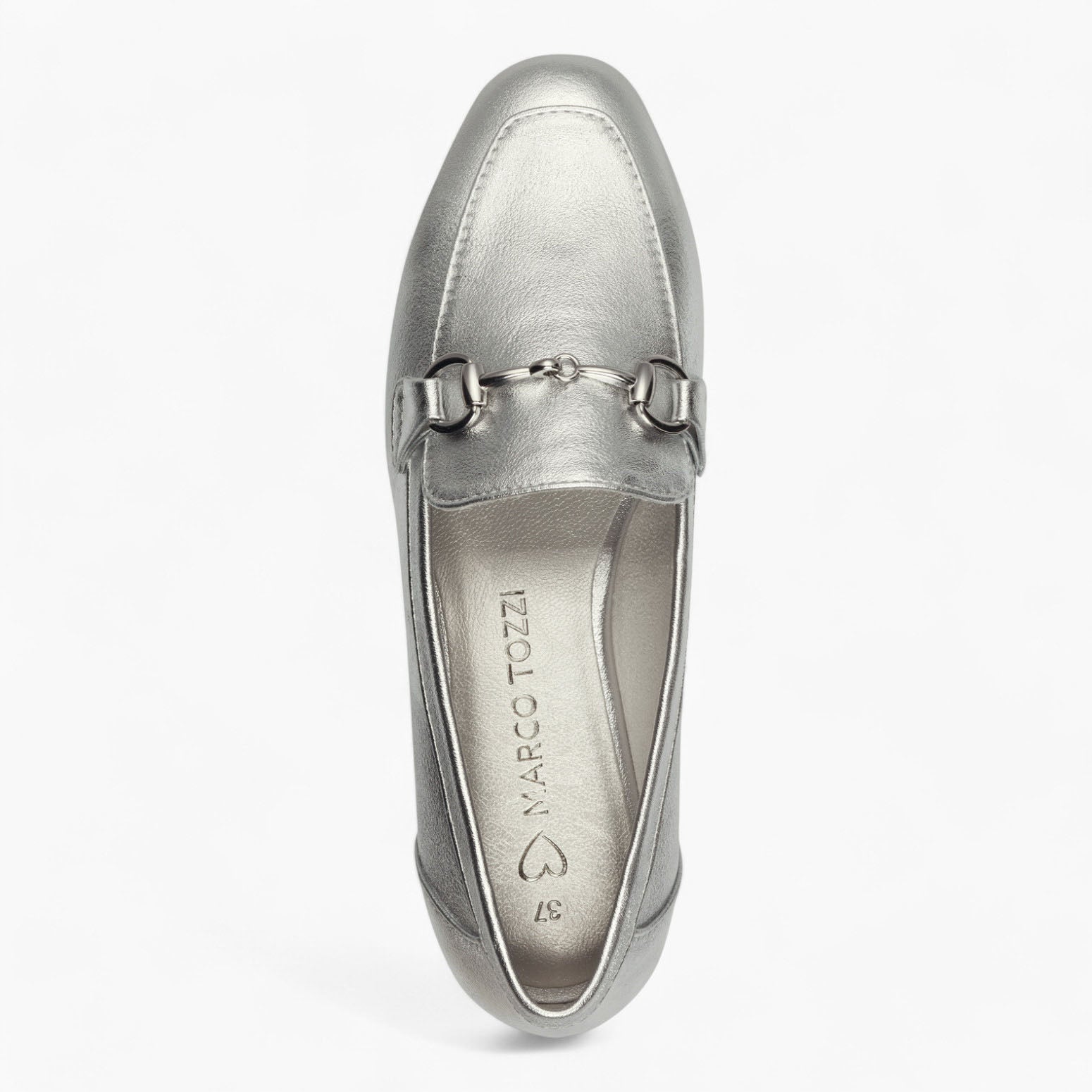 Marco Tozzi Metallic Silver Loafers – Vegan, Cushioned Comfort