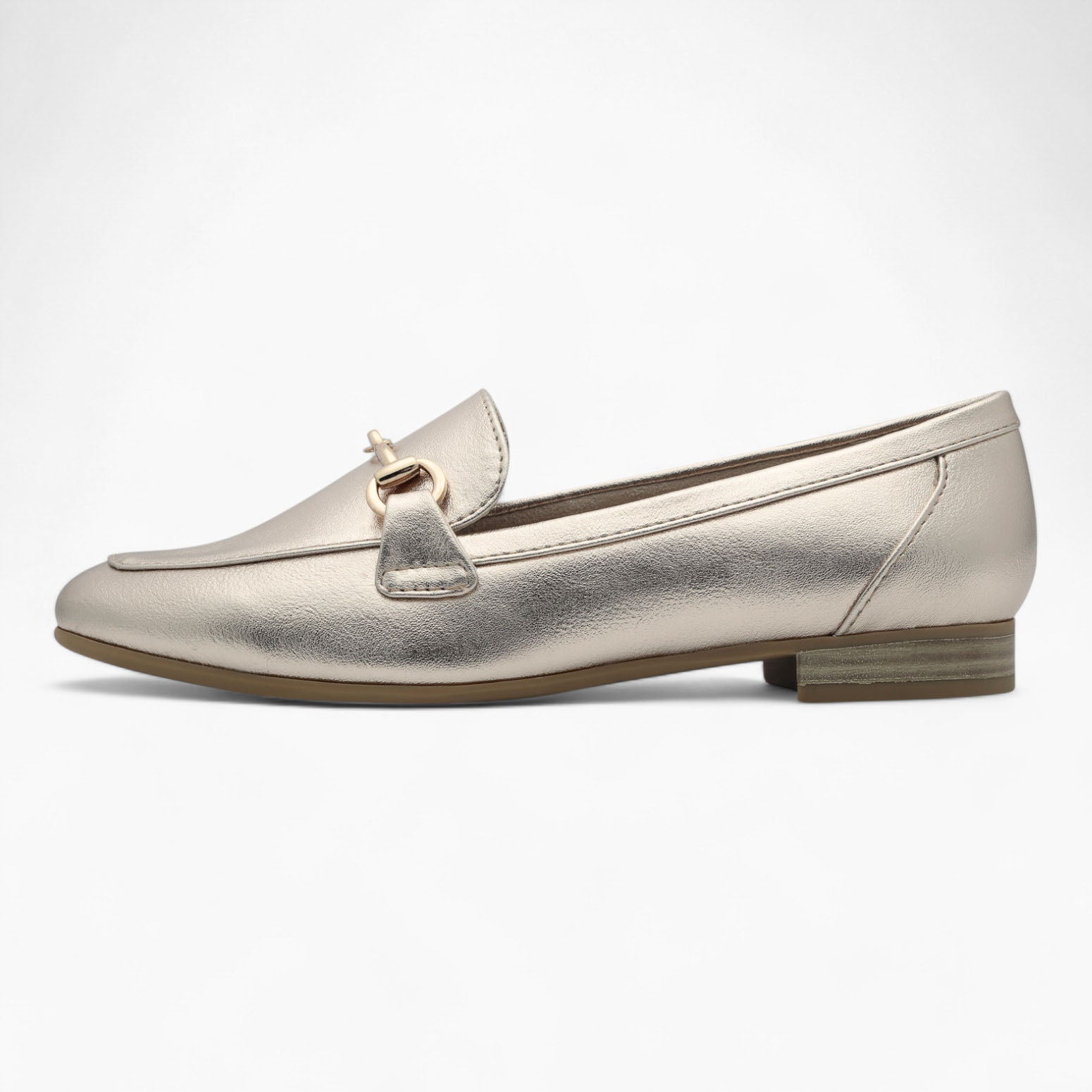 Marco Tozzi Platinum Gold Loafers – Vegan, Cushioned Comfort - Leavys Shoes