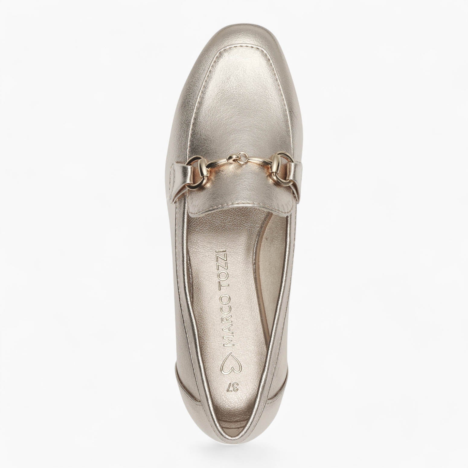 Marco Tozzi Platinum Gold Loafers – Vegan, Cushioned Comfort - Leavys Shoes