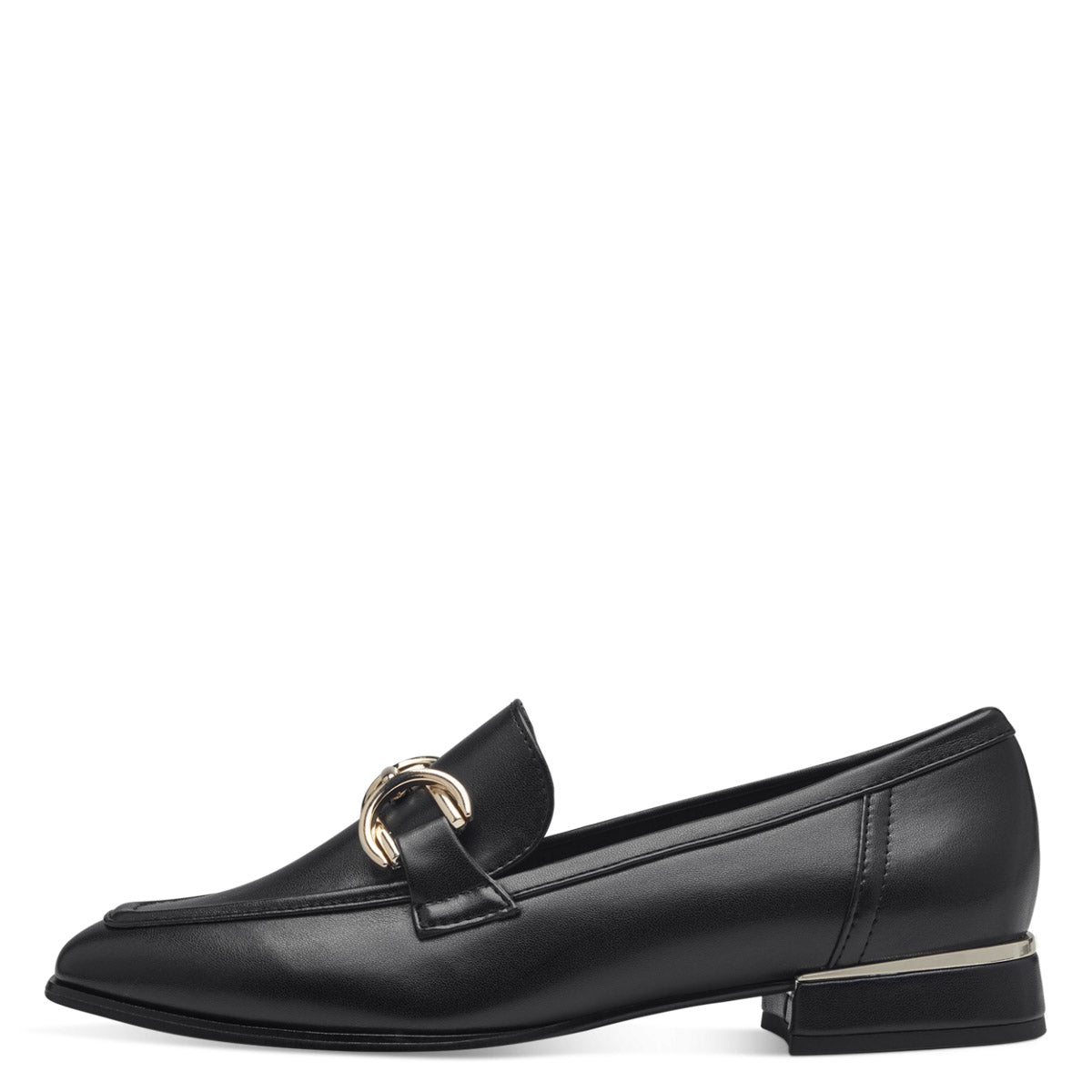 Front view of Marco Tozzi Black Loafer, highlighting its elegant black design.