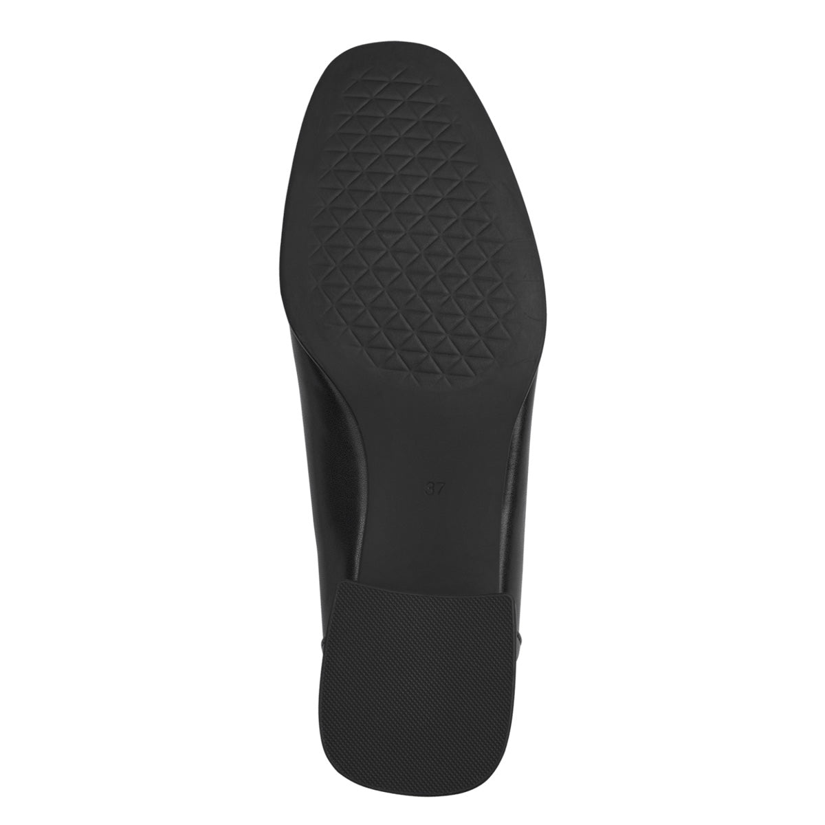 Bottom view, showing the black sole's durability and design.