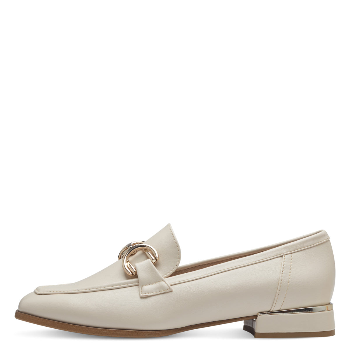 Front view of Marco Tozzi Cream Loafer showcasing its sleek design.