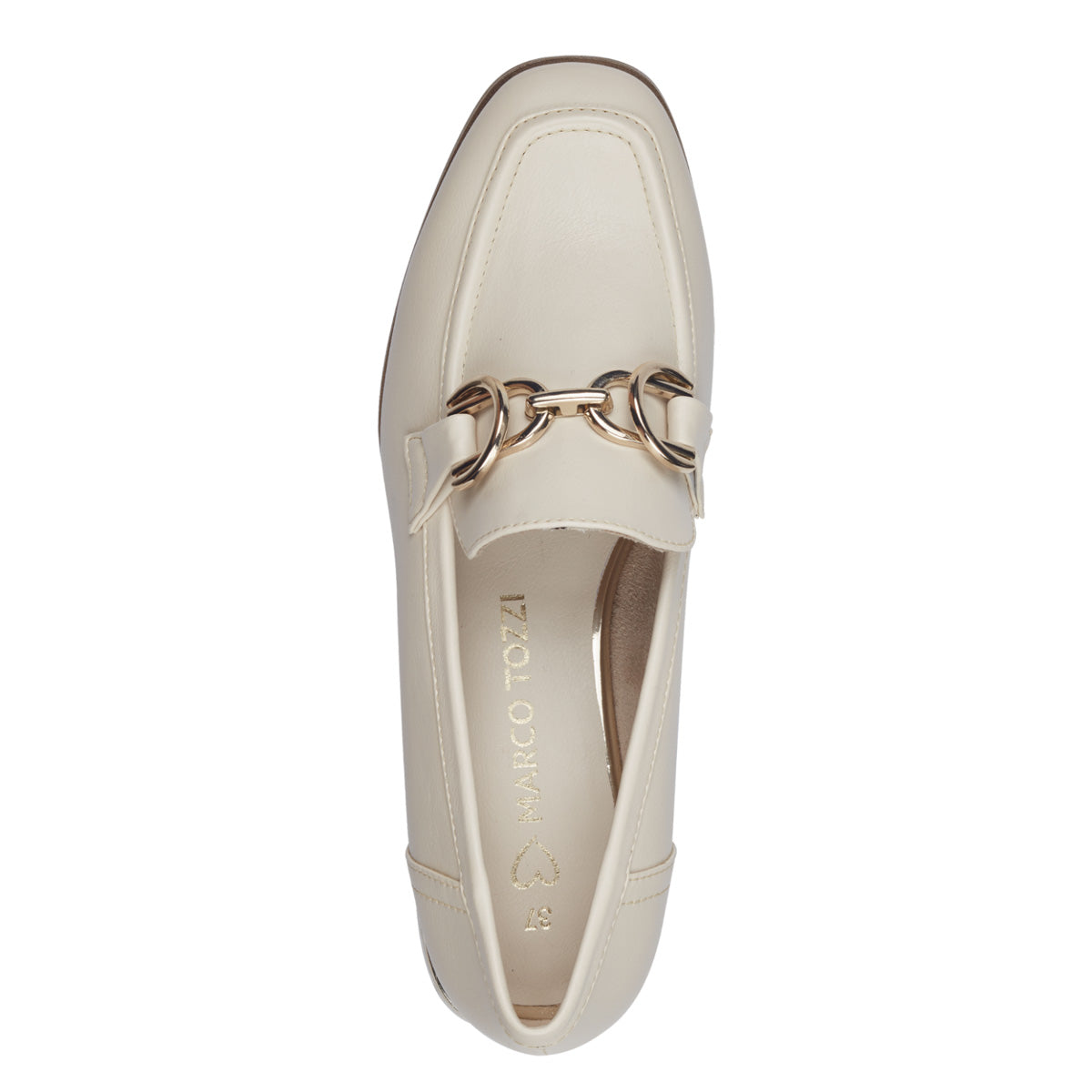 Top view of Marco Tozzi Cream Loafer, emphasizing the square toe.