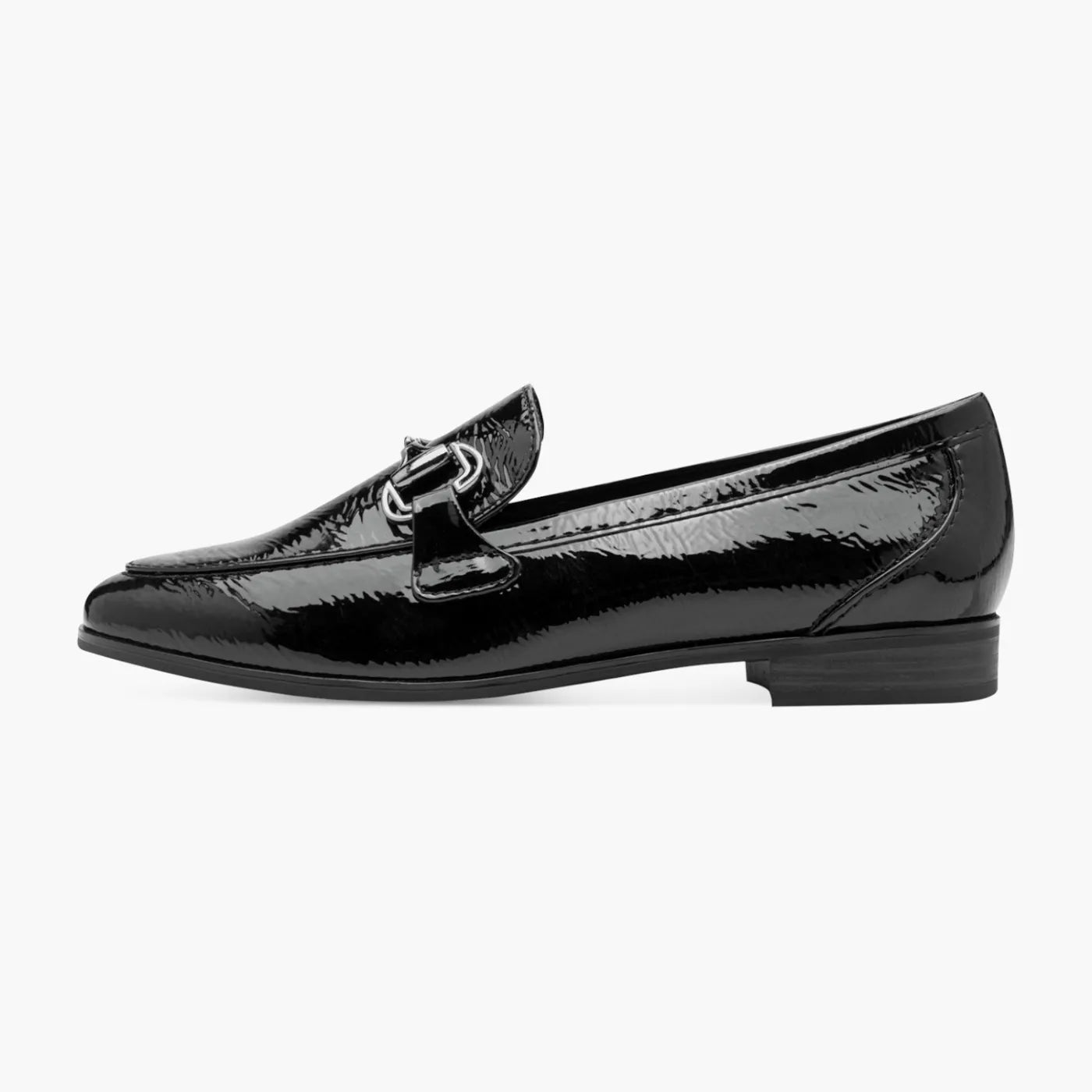 Marco Tozzi Black Patent Loafer with Horsebit Trim - Leavys Shoes