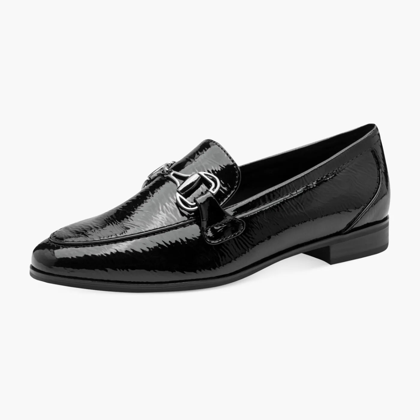 Marco Tozzi Black Patent Loafer with Horsebit Trim - Leavys Shoes