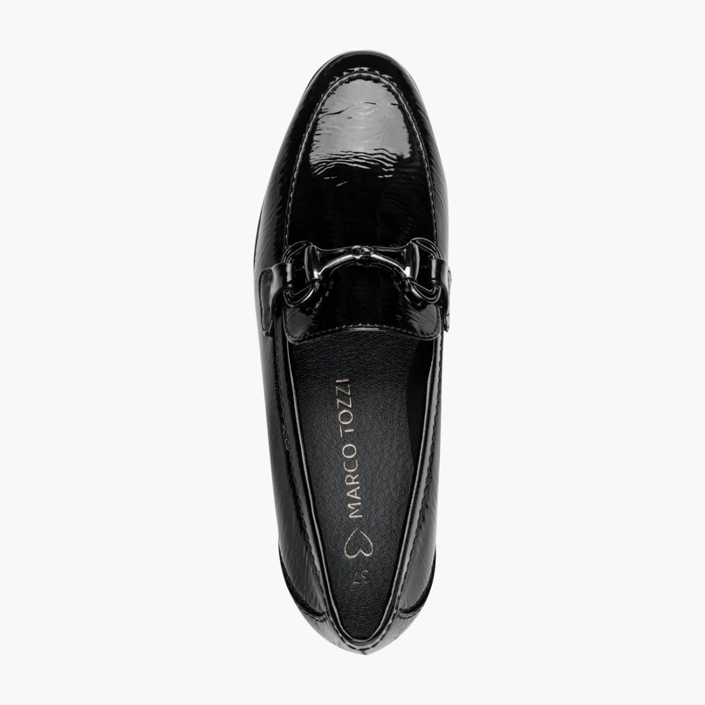 Marco Tozzi Black Patent Loafer with Horsebit Trim - Leavys Shoes