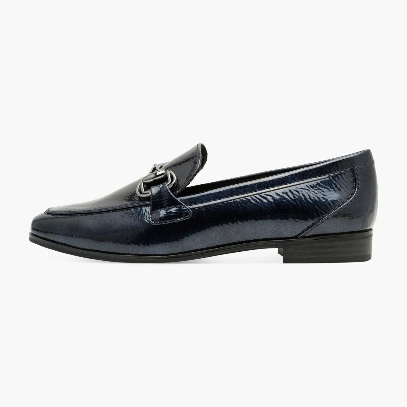 Marco Tozzi Navy Patent Loafer with Bit Detail - Leavys Shoes