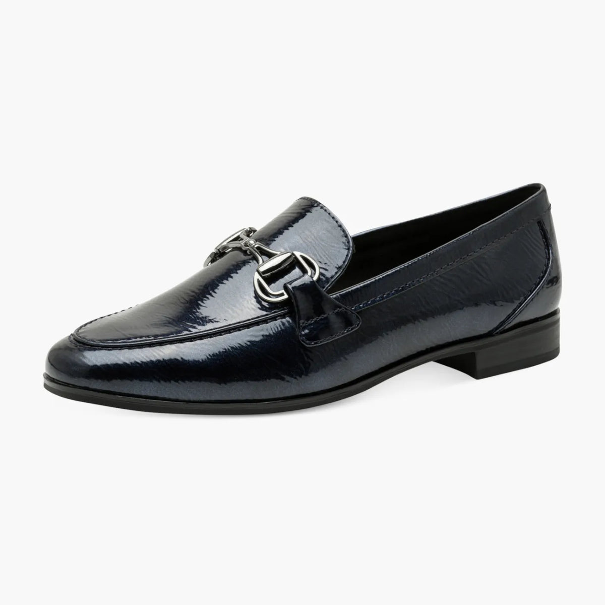 Marco Tozzi Navy Patent Loafer with Bit Detail - Leavys Shoes