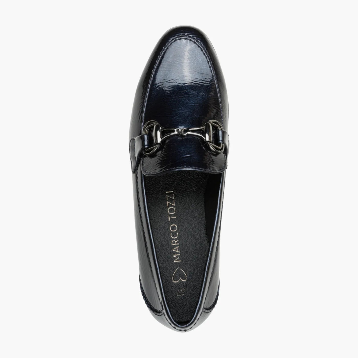 Marco Tozzi Navy Patent Loafer with Bit Detail - Leavys Shoes