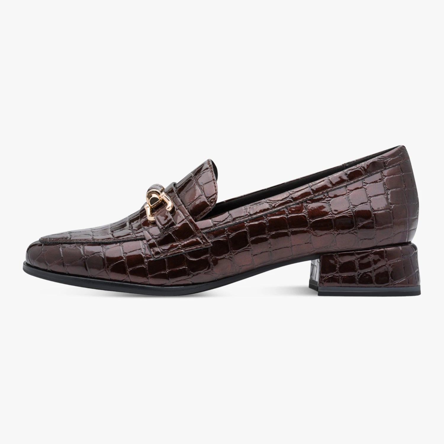 Marco Tozzi Cognac Croc Patent Block Heel Loafers