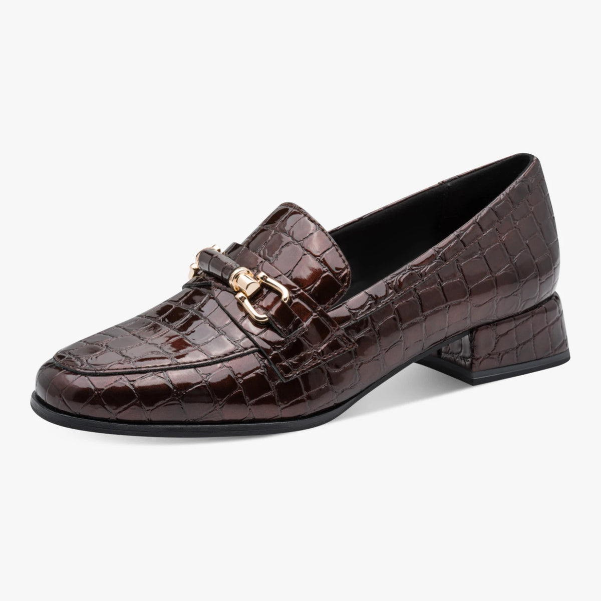 Marco Tozzi Cognac Croc Patent Block Heel Loafers
