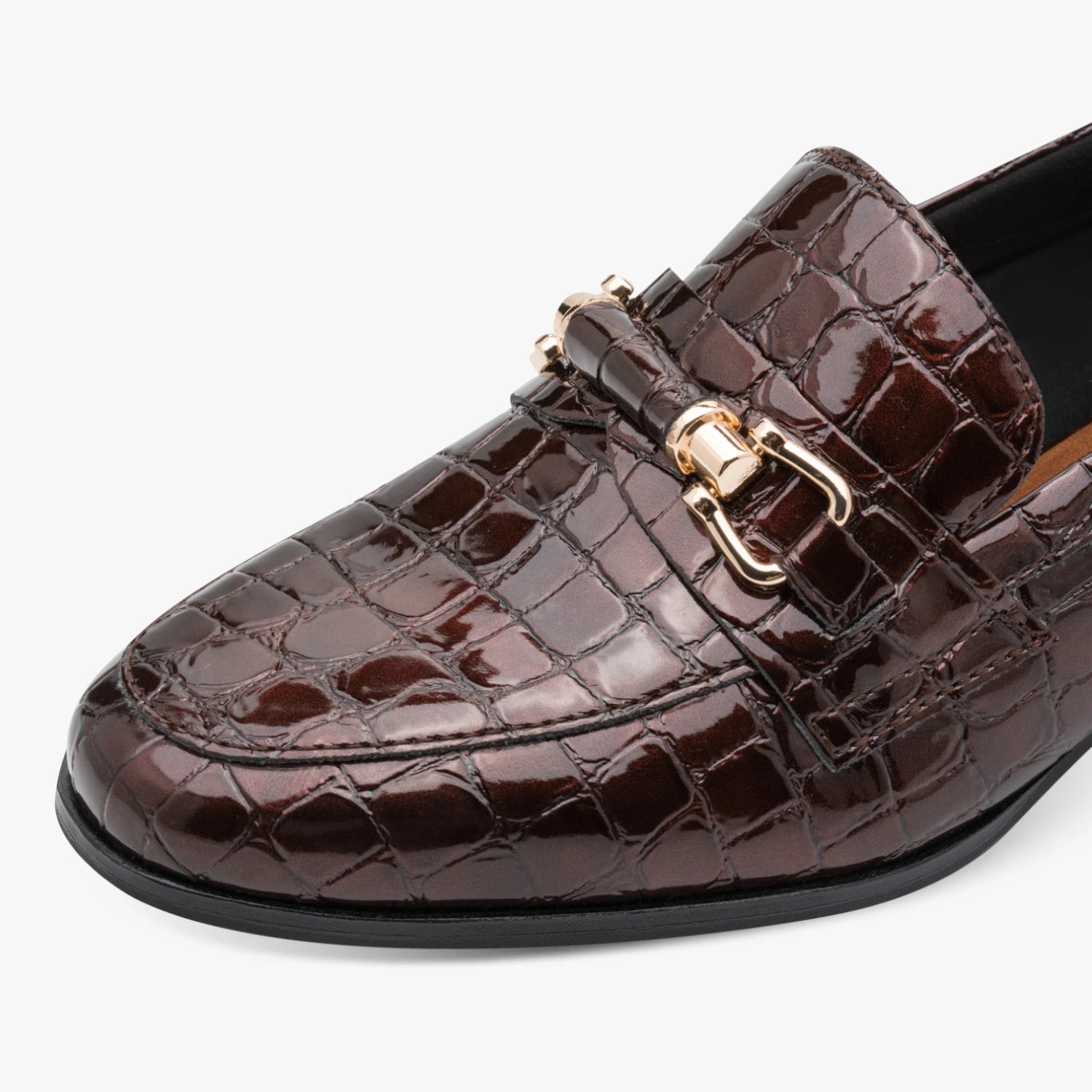 Marco Tozzi Cognac Croc Patent Block Heel Loafers