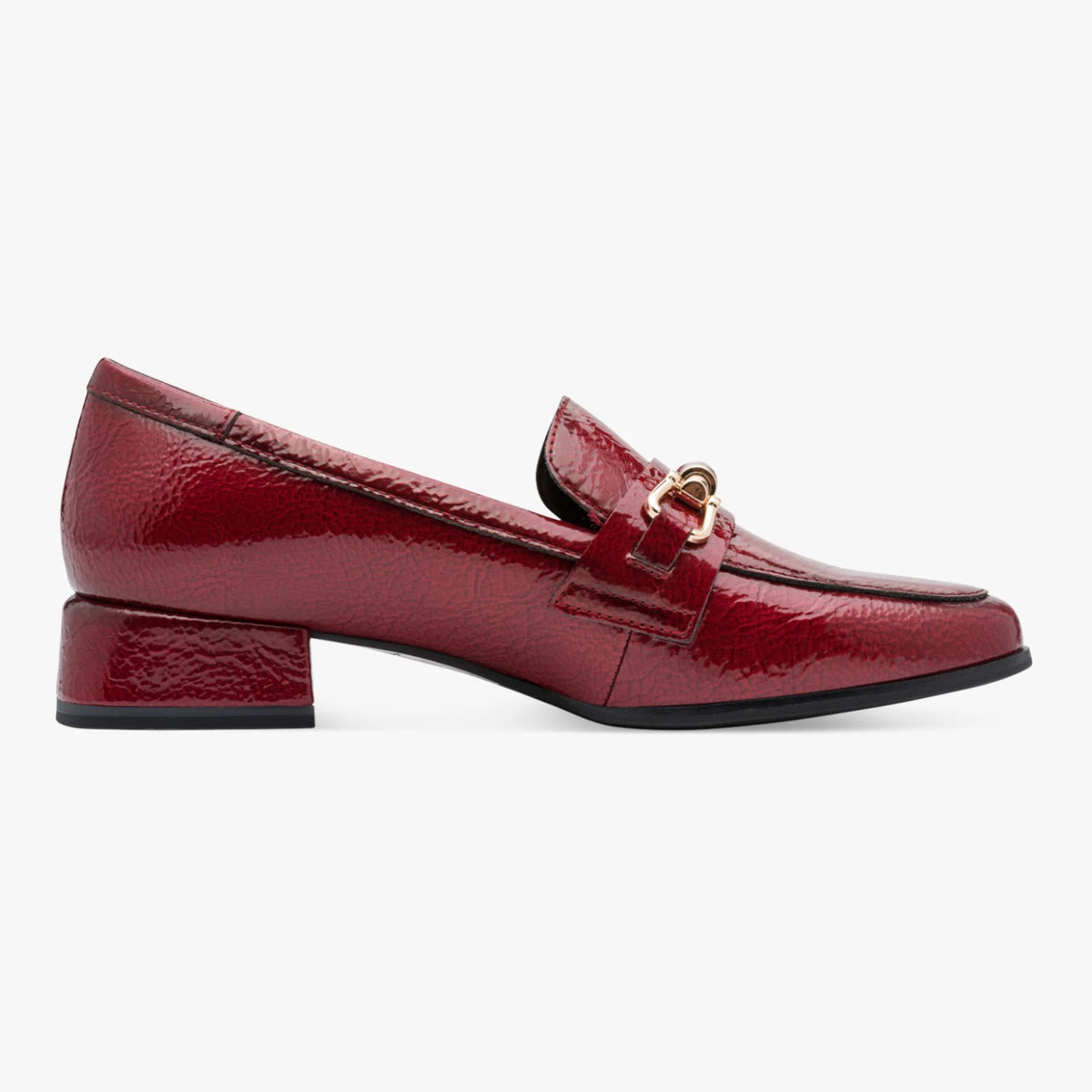 Marco Tozzi Dark Red Patent Block Heel Loafers