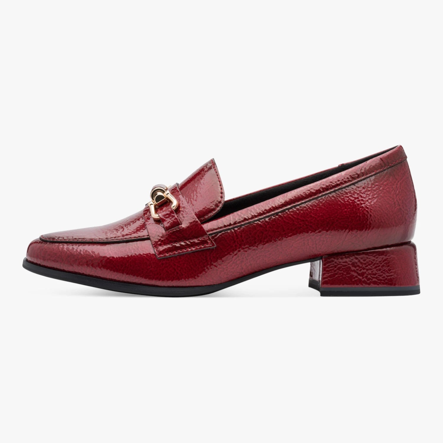 Marco Tozzi Dark Red Patent Block Heel Loafers