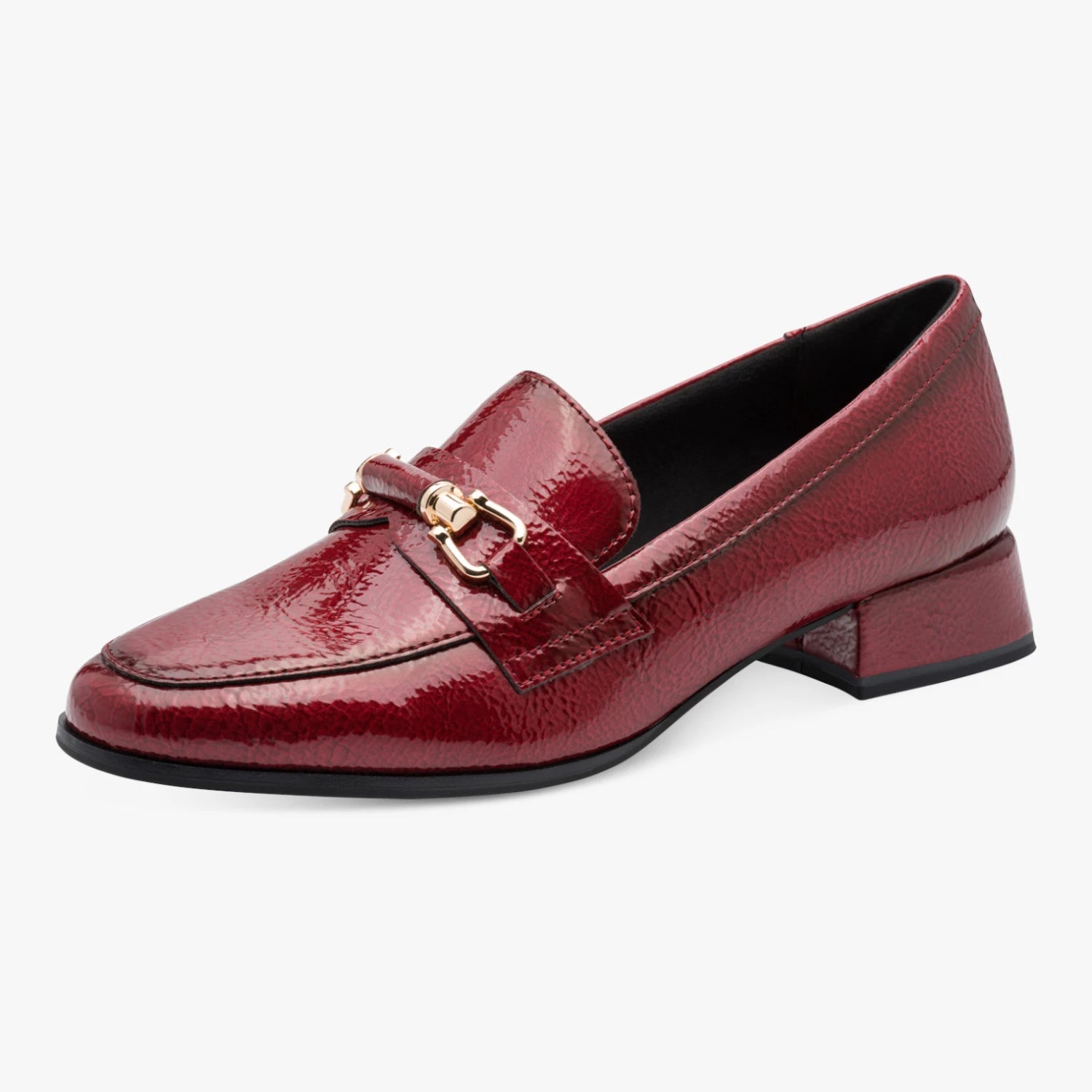 Marco Tozzi Dark Red Patent Block Heel Loafers