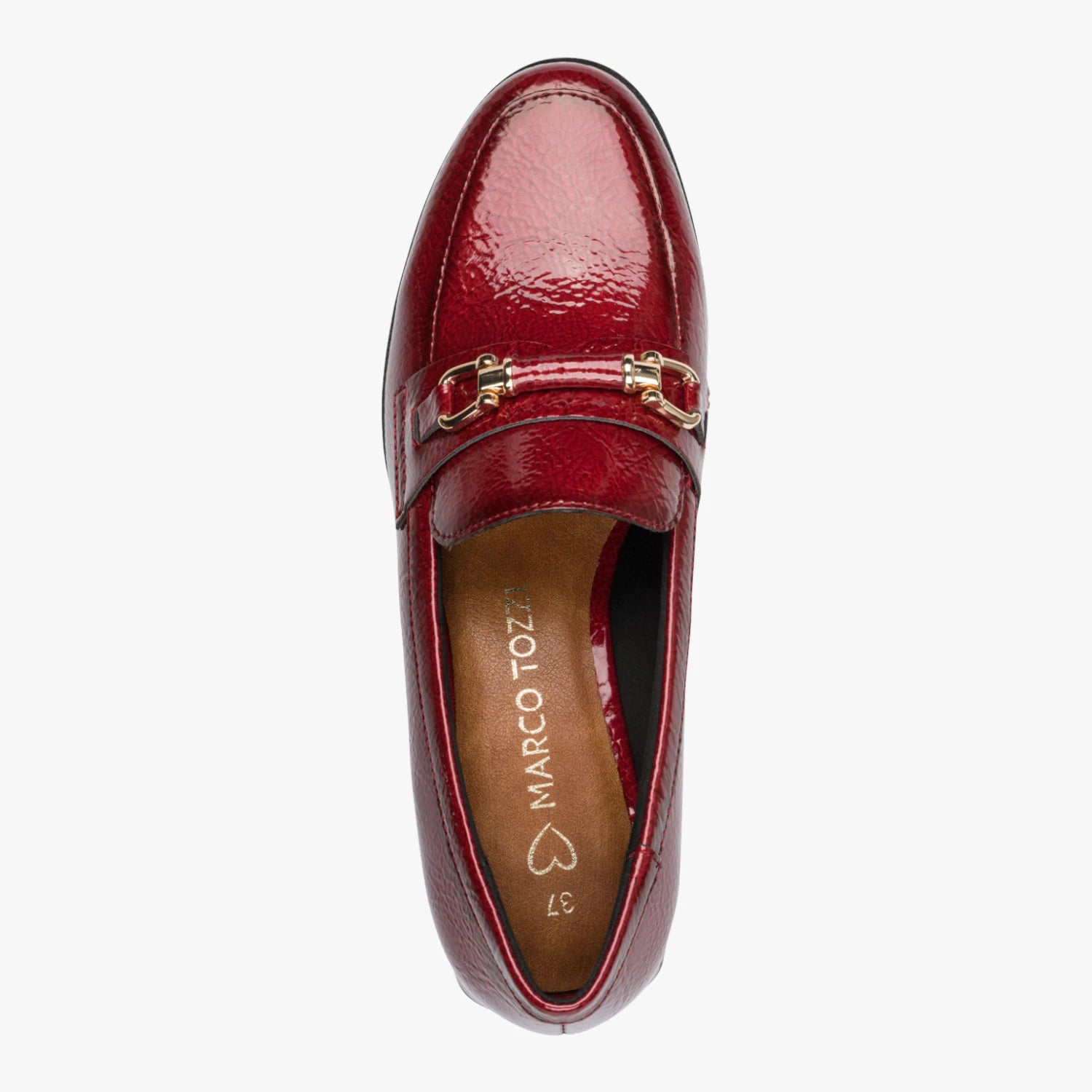 Marco Tozzi Dark Red Patent Block Heel Loafers