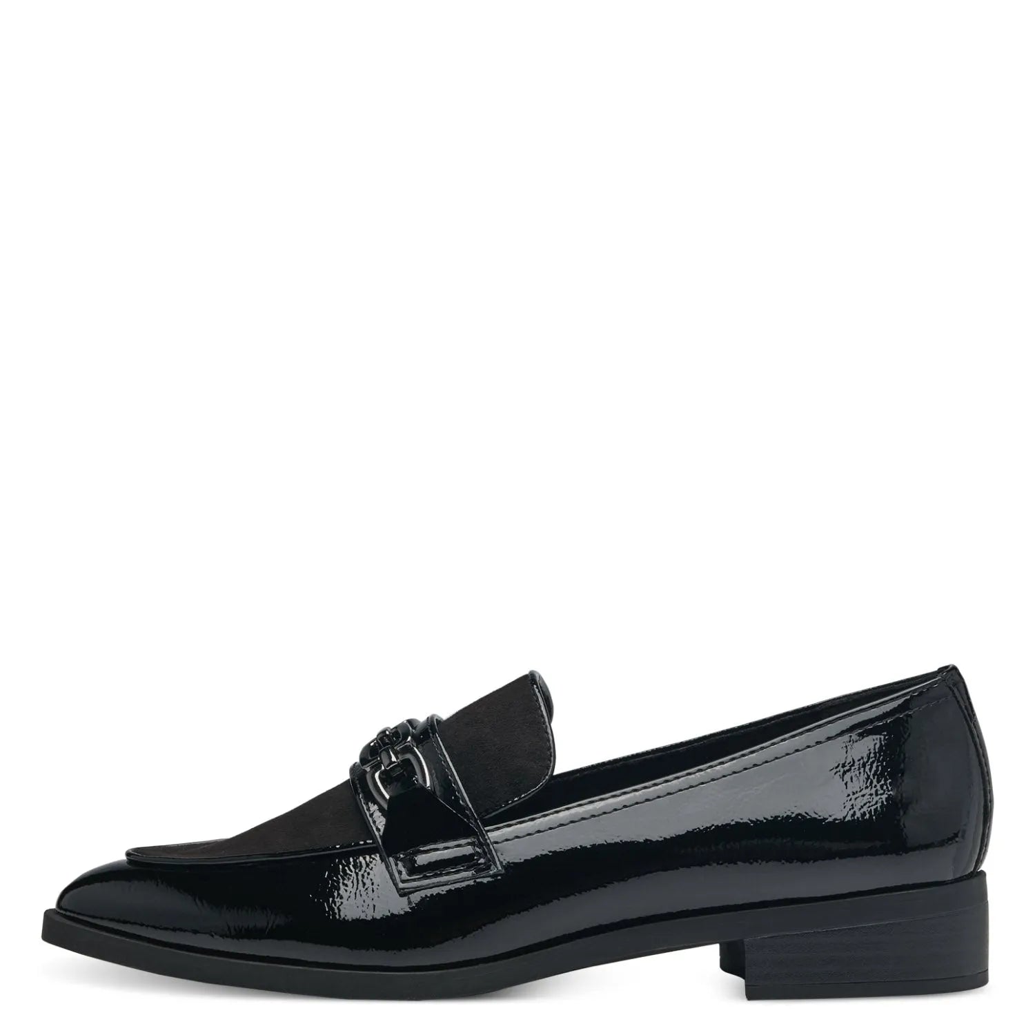 Marco Tozzi Black Patent & Suede Loafer – Chic & Comfortable - Leavys Shoes