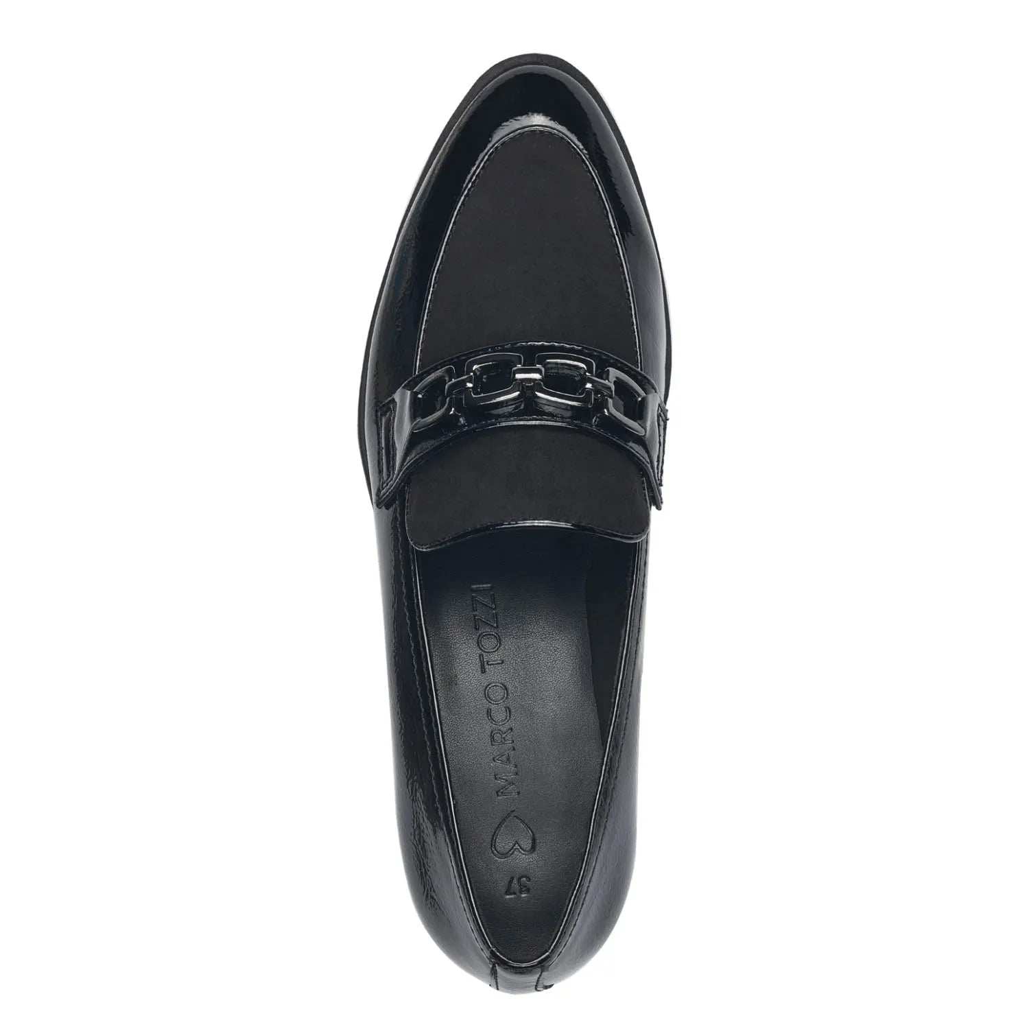 Marco Tozzi Black Patent & Suede Loafer – Chic & Comfortable - Leavys Shoes