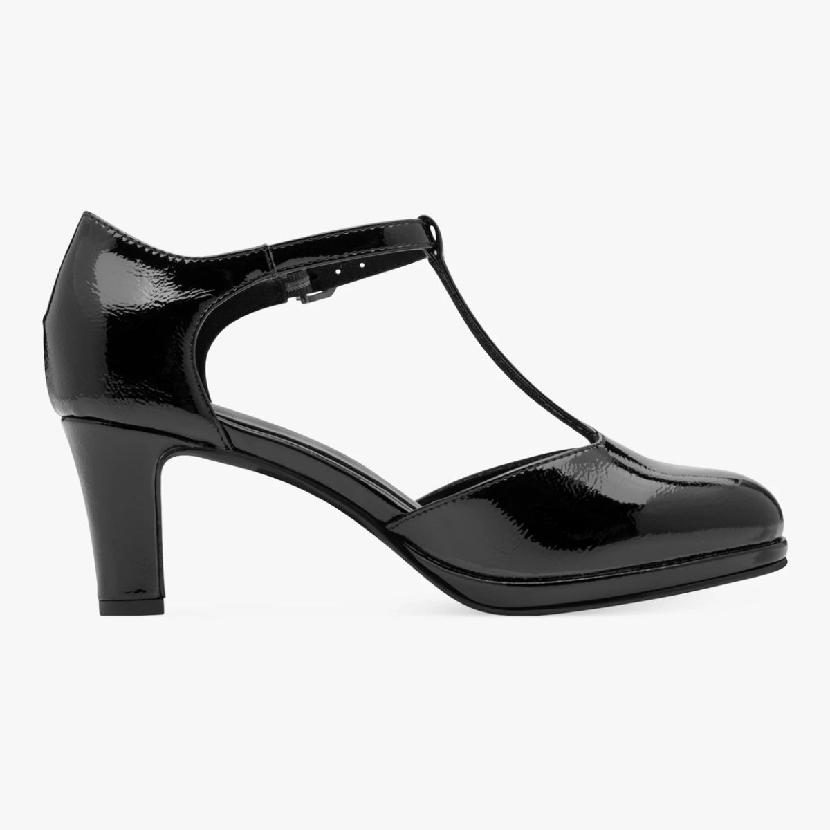 Marco Tozzi Black Patent T-Bar Court Shoes