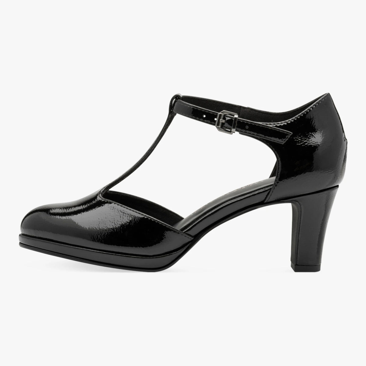 Marco Tozzi Black Patent T-Bar Court Shoes