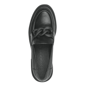 Overhead view of Marco Tozzi black loafer.