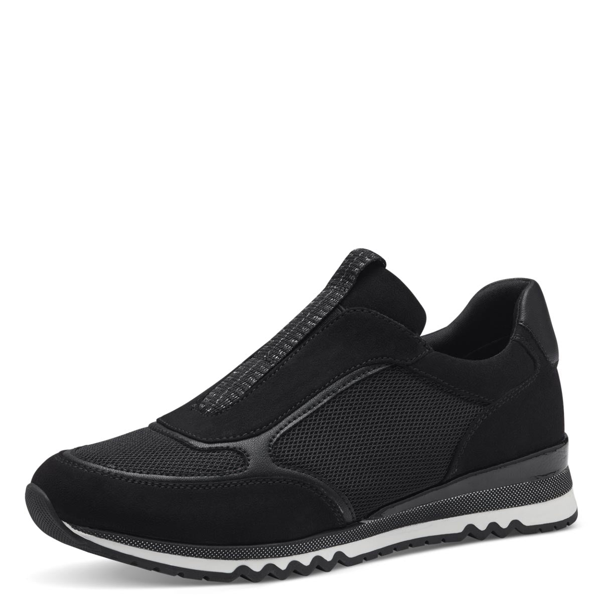 Marco Tozzi Black Vegan Runner with Elasticated Slip-On and Wedge Sole