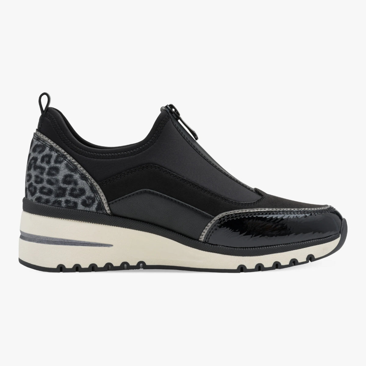 Marco Tozzi Black Leopard-Detail Wedge Trainers