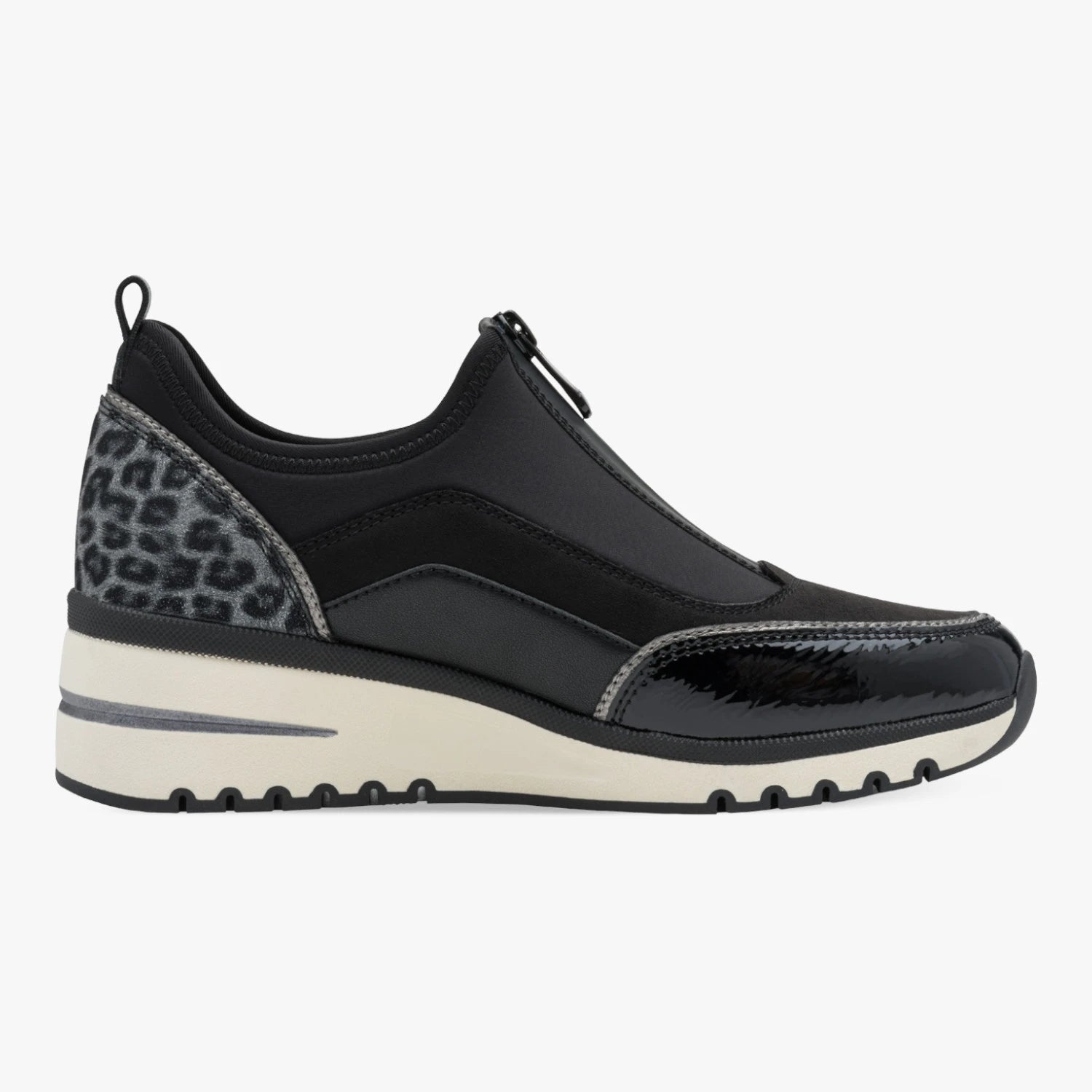 Marco Tozzi Black Leopard-Detail Wedge Trainers