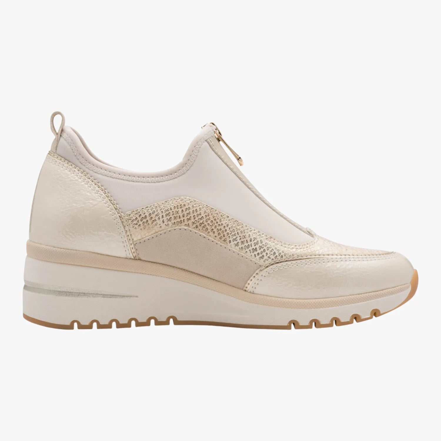 Marco Tozzi Cream Zip Trainer with Wedge Heel