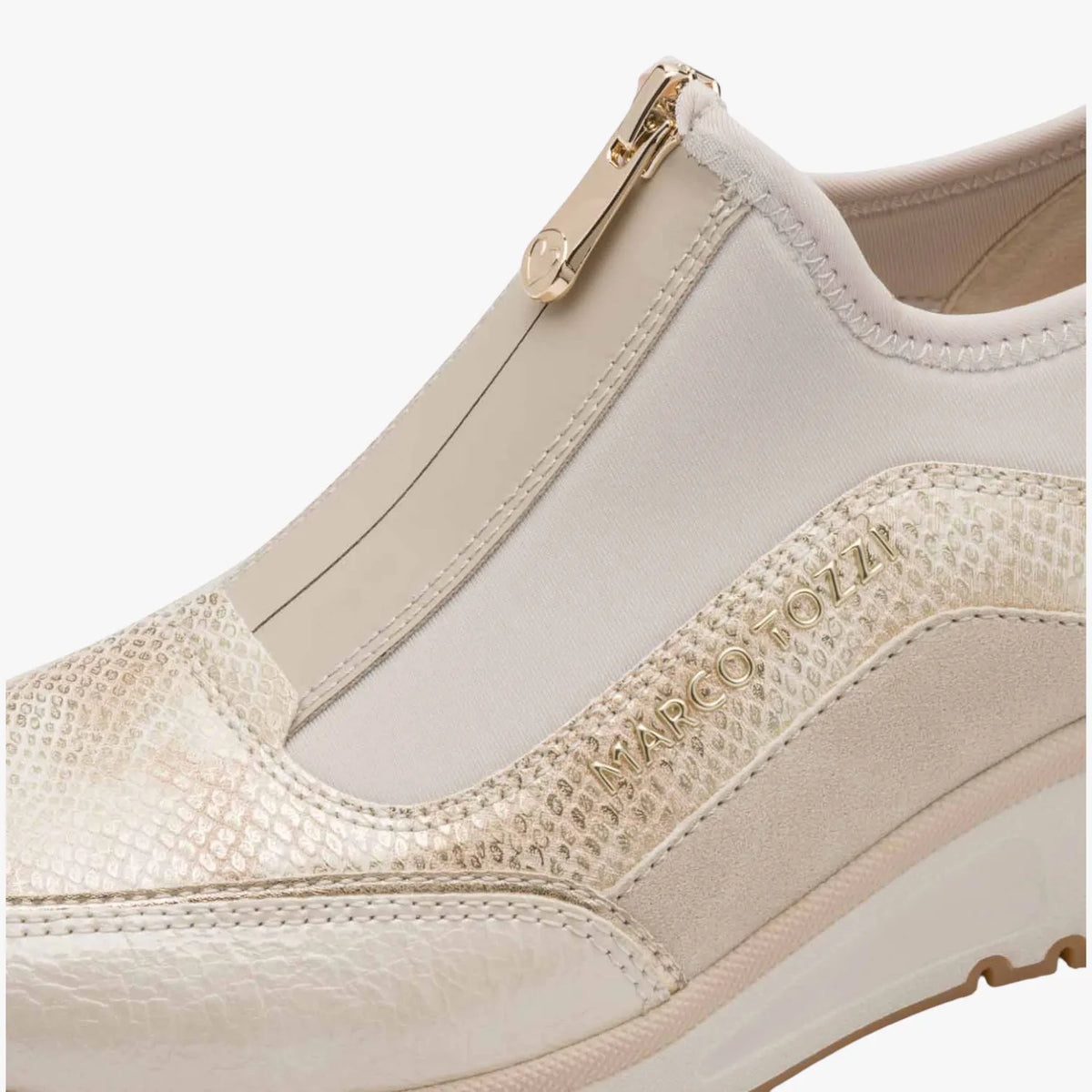 Marco Tozzi Cream Zip Trainer with Wedge Heel
