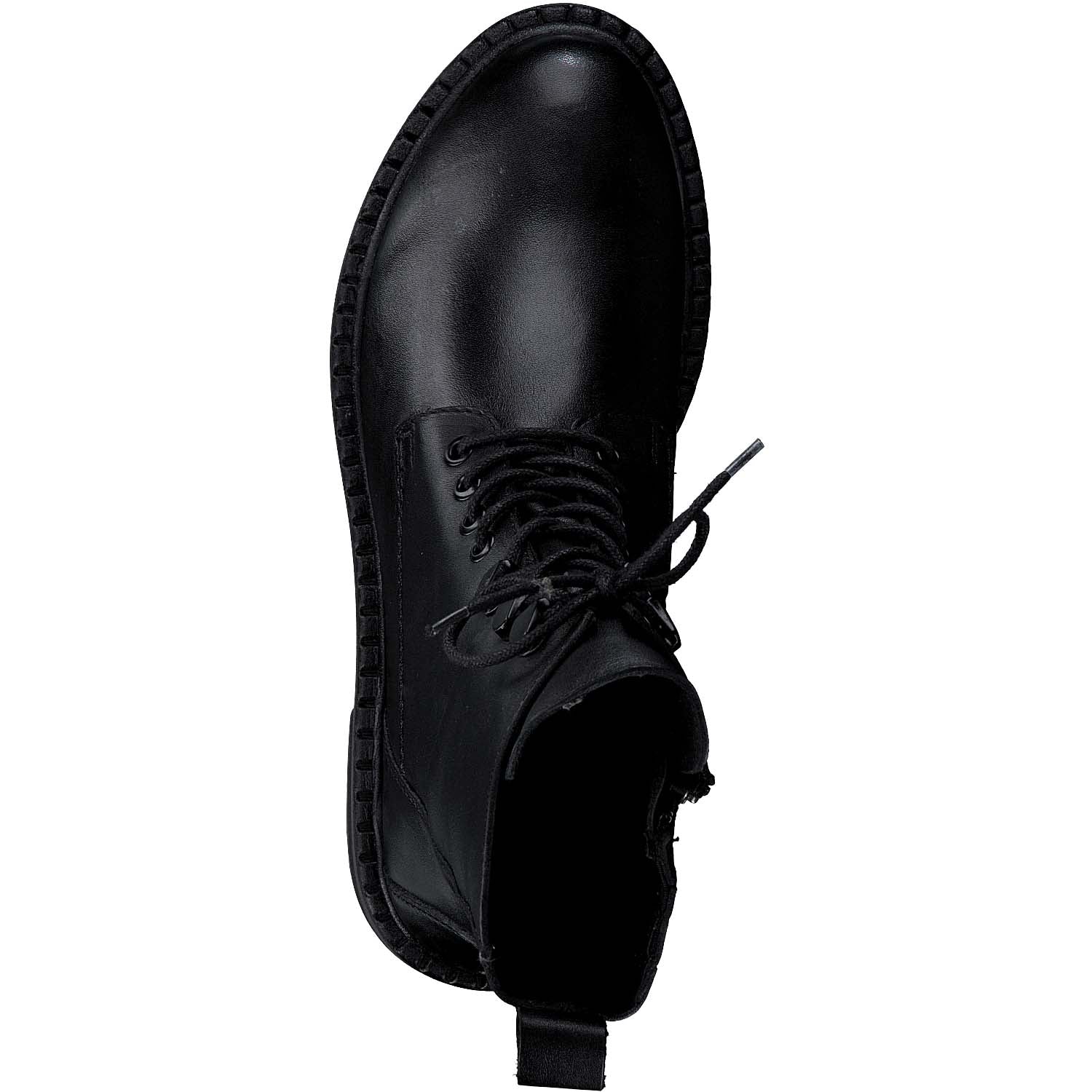 Front view of the Marco Tozzi Black Leather Combat Boot.