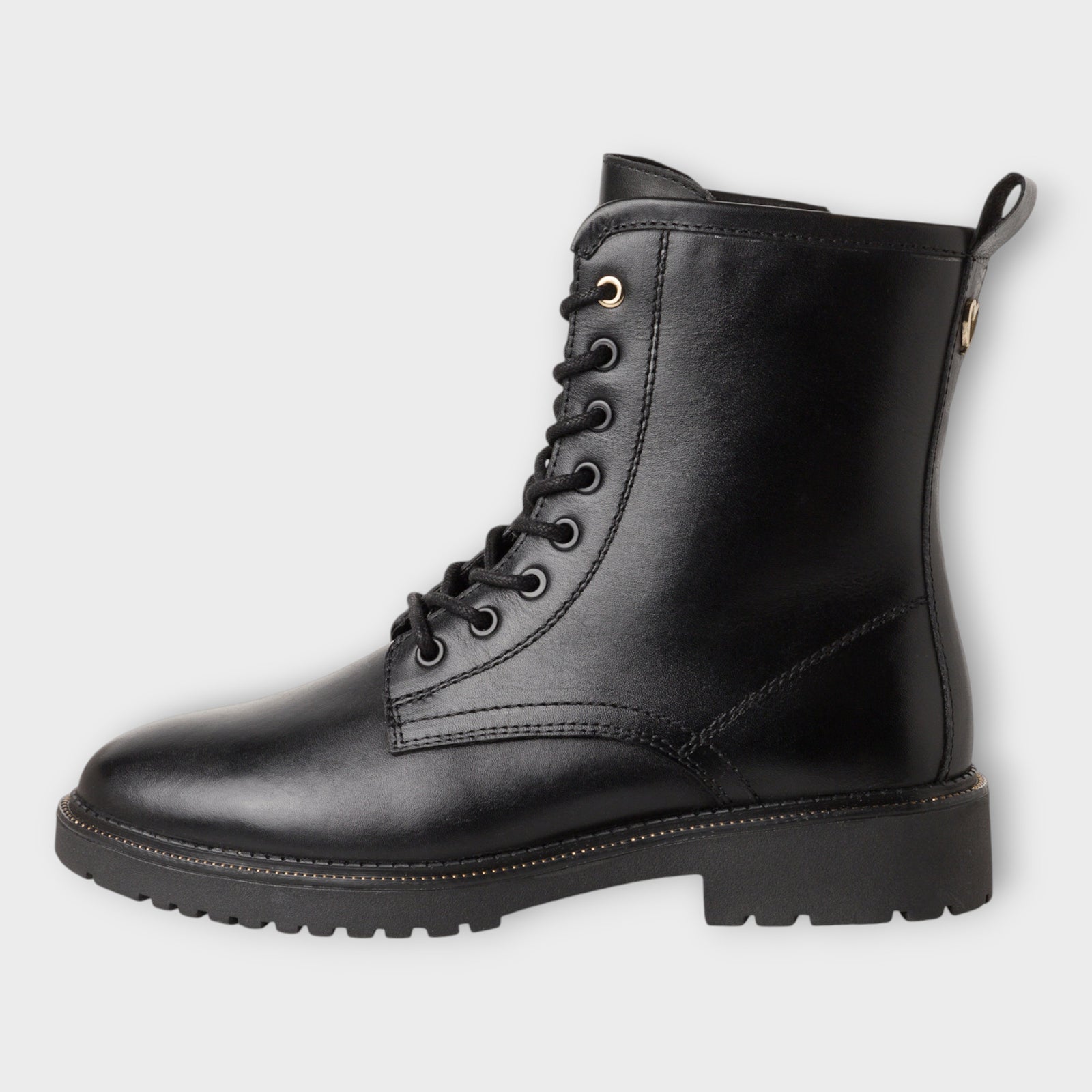 Marco Tozzi Leather Lace-Up Black Boots with Chunky Sole - Leavys Shoes