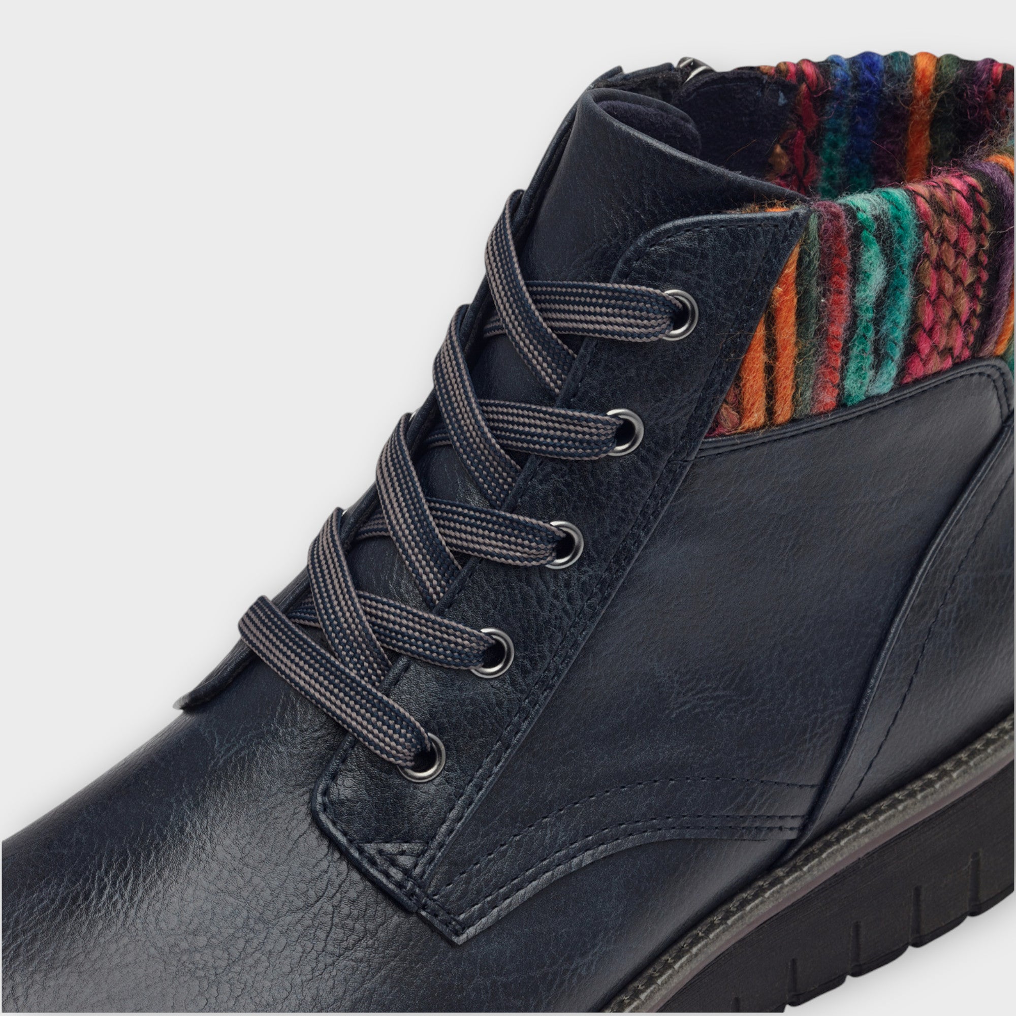 Marco Tozzi Navy Ankle Boots with Wedge Sole and Multicoloured Detail