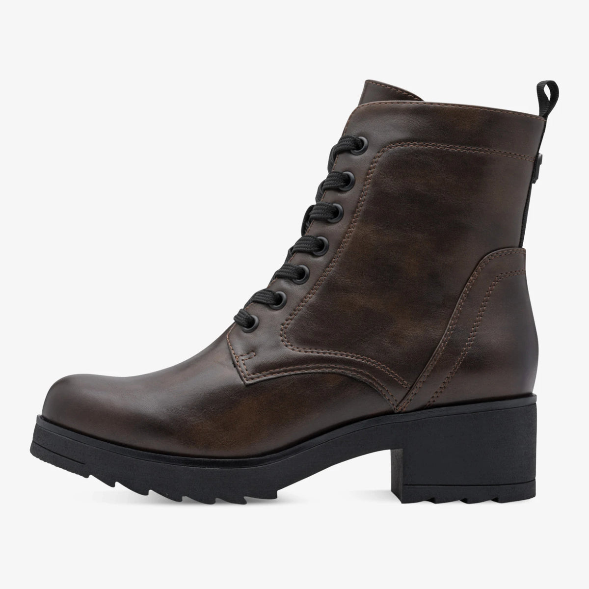 Marco Tozzi Dark Brown Lace-Up Block Heel Ankle Boots