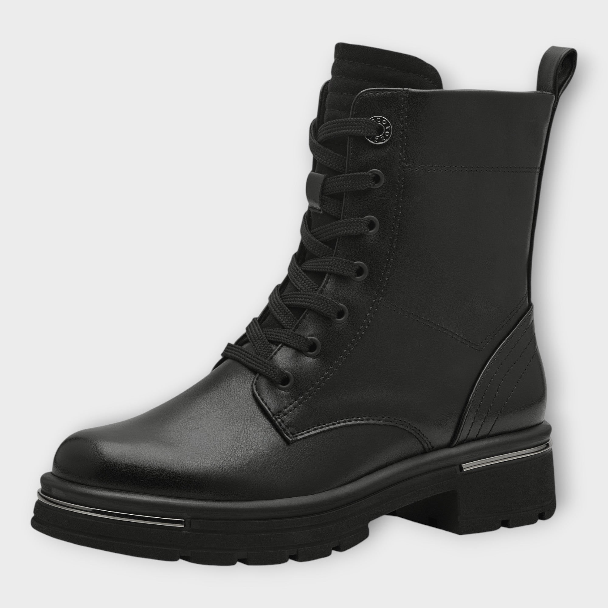 Marco Tozzi Black Lace-Up Boots with Chunky Sole and Side Zip