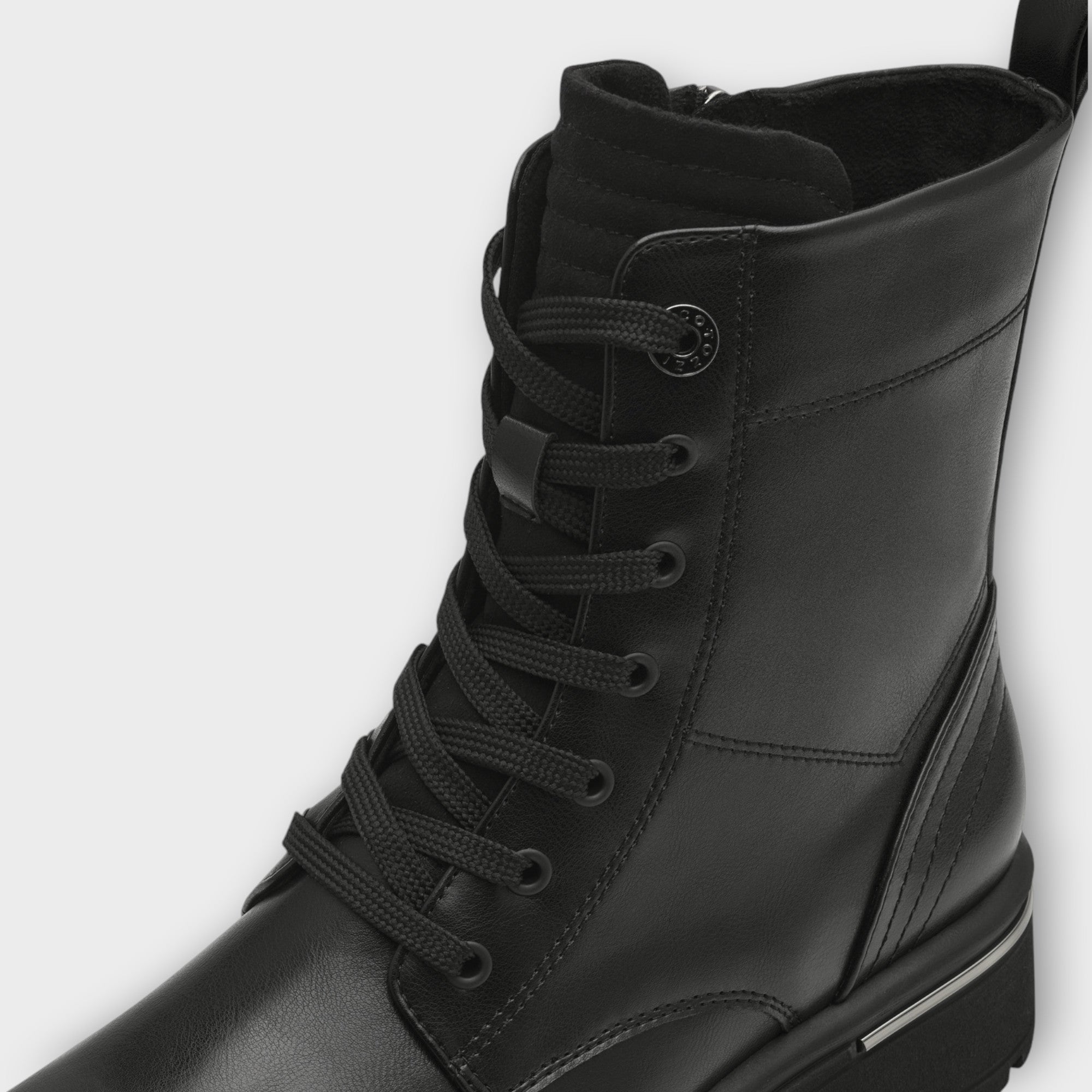 Marco Tozzi Black Lace-Up Boots with Chunky Sole and Side Zip