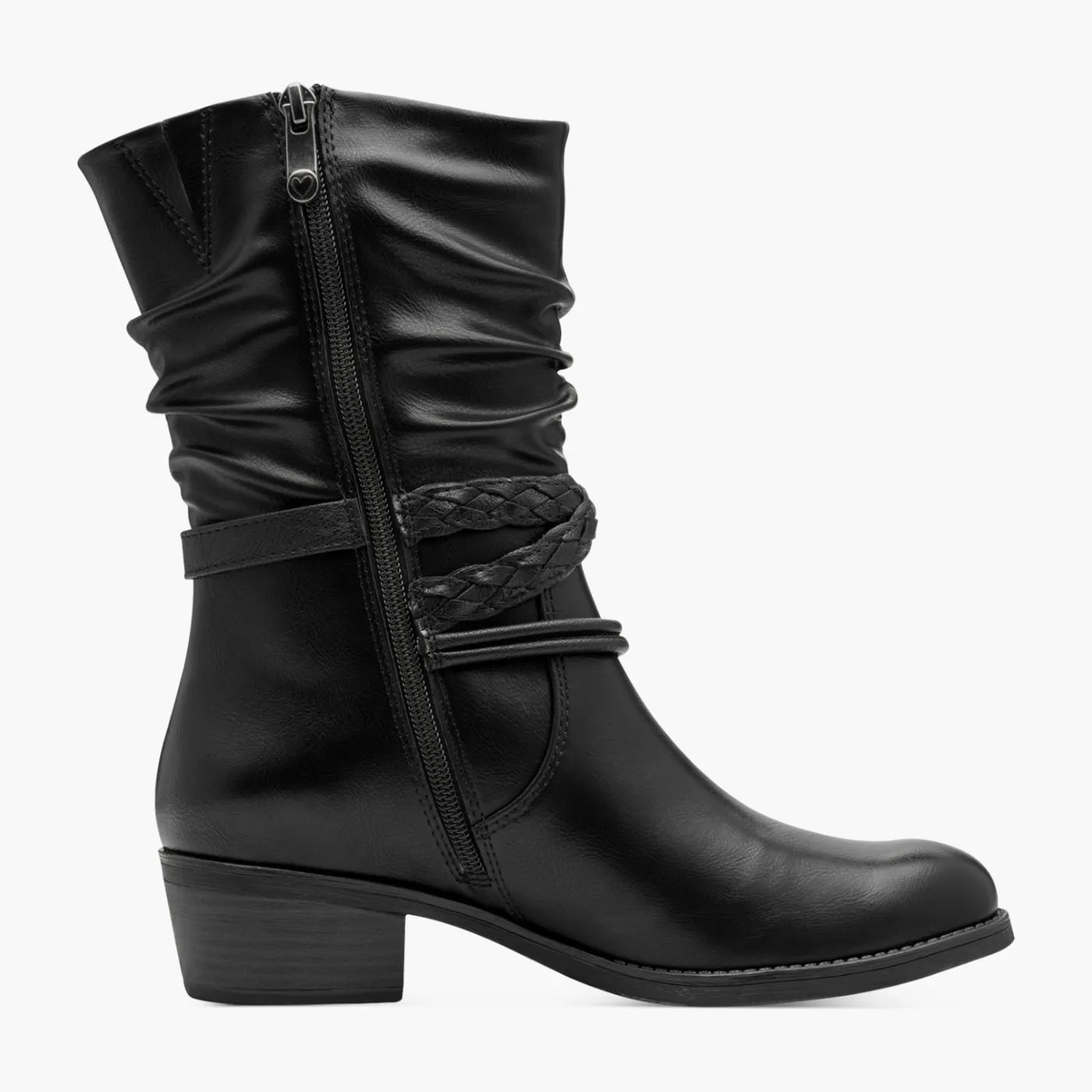 Marco Tozzi Black Mid-Calf Boots with Braided Strap - Leavys Shoes