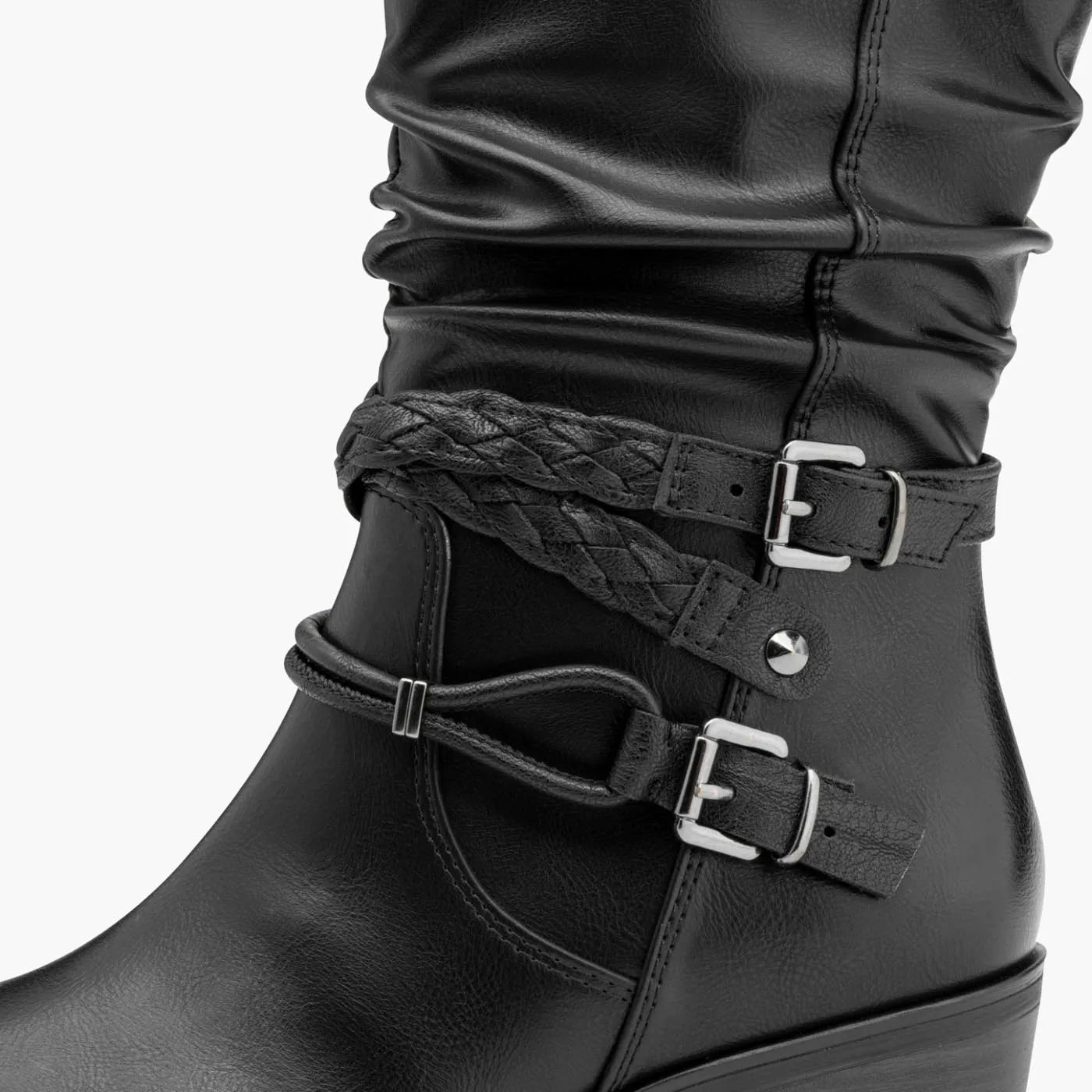 Marco Tozzi Black Mid-Calf Boots with Braided Strap - Leavys Shoes