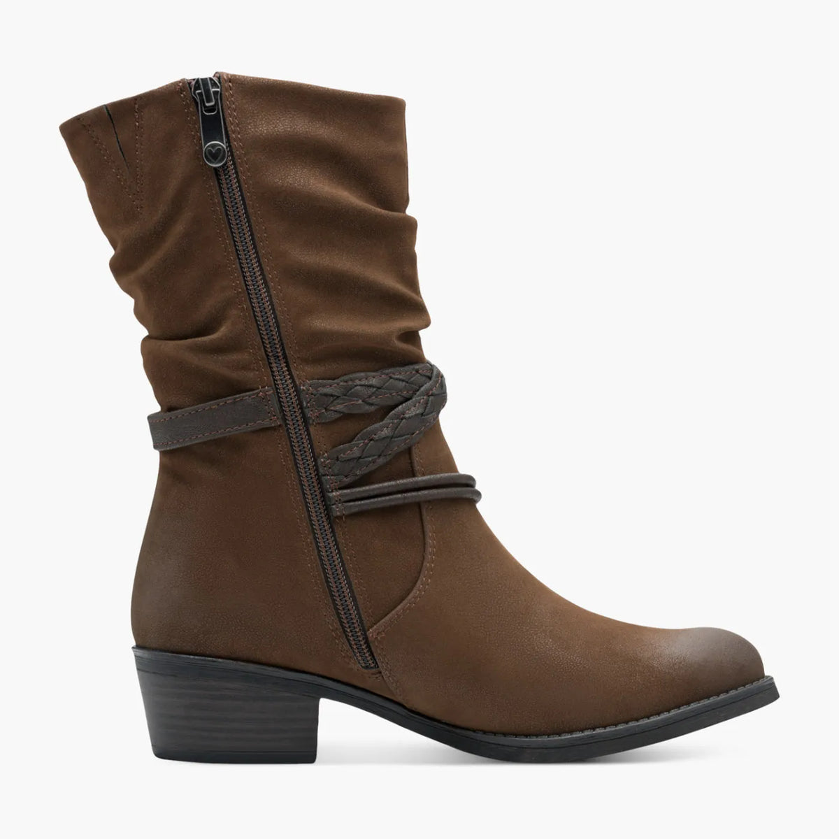 Marco Tozzi Brown Slouch Boots with Buckle Detail - Leavys Shoes