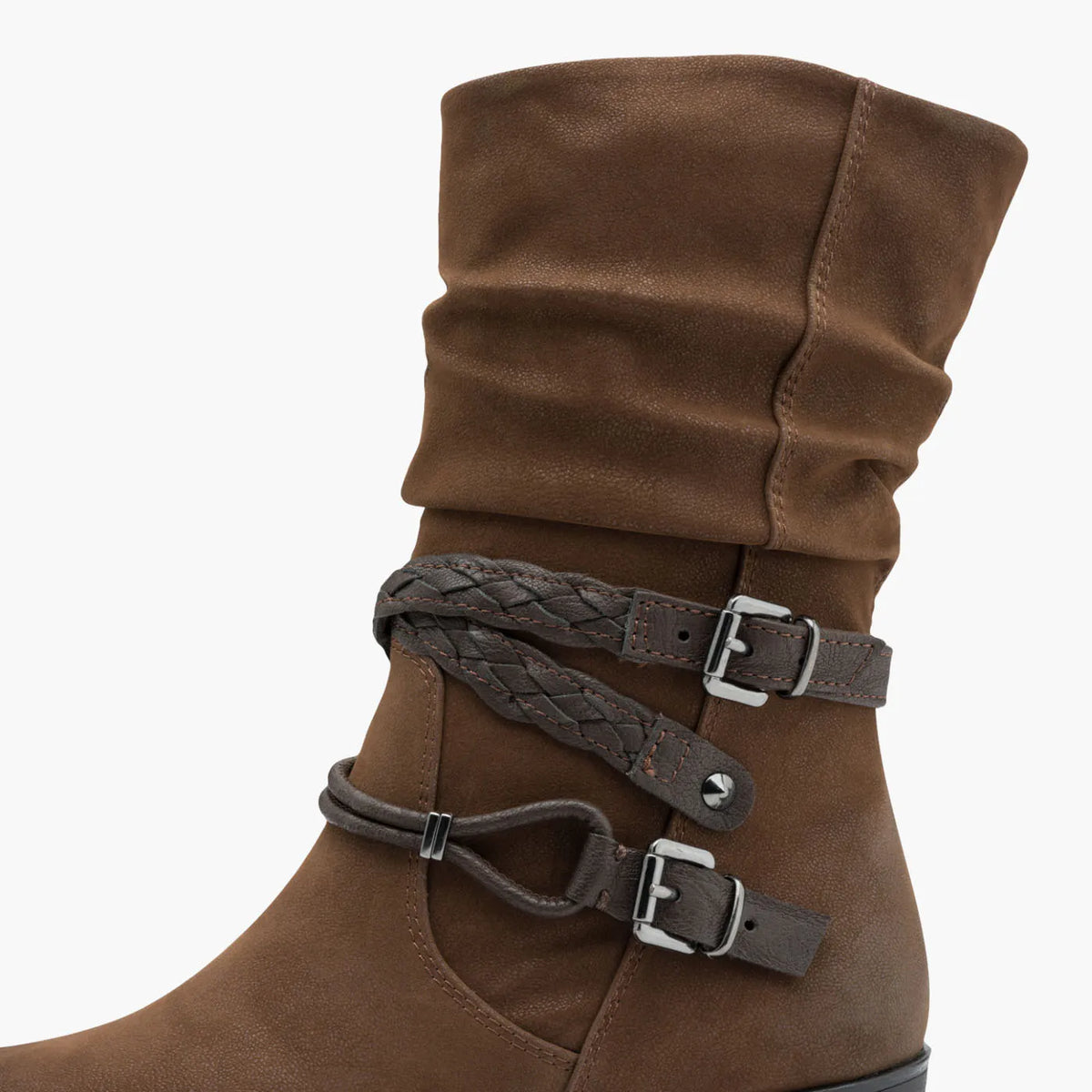 Marco Tozzi Brown Slouch Boots with Buckle Detail - Leavys Shoes