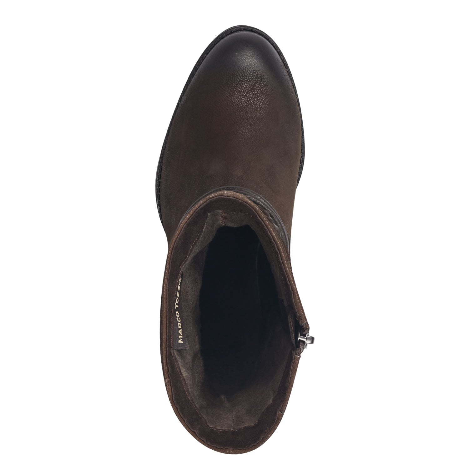 Top view of Marco Tozzi deep brown ankle boot.