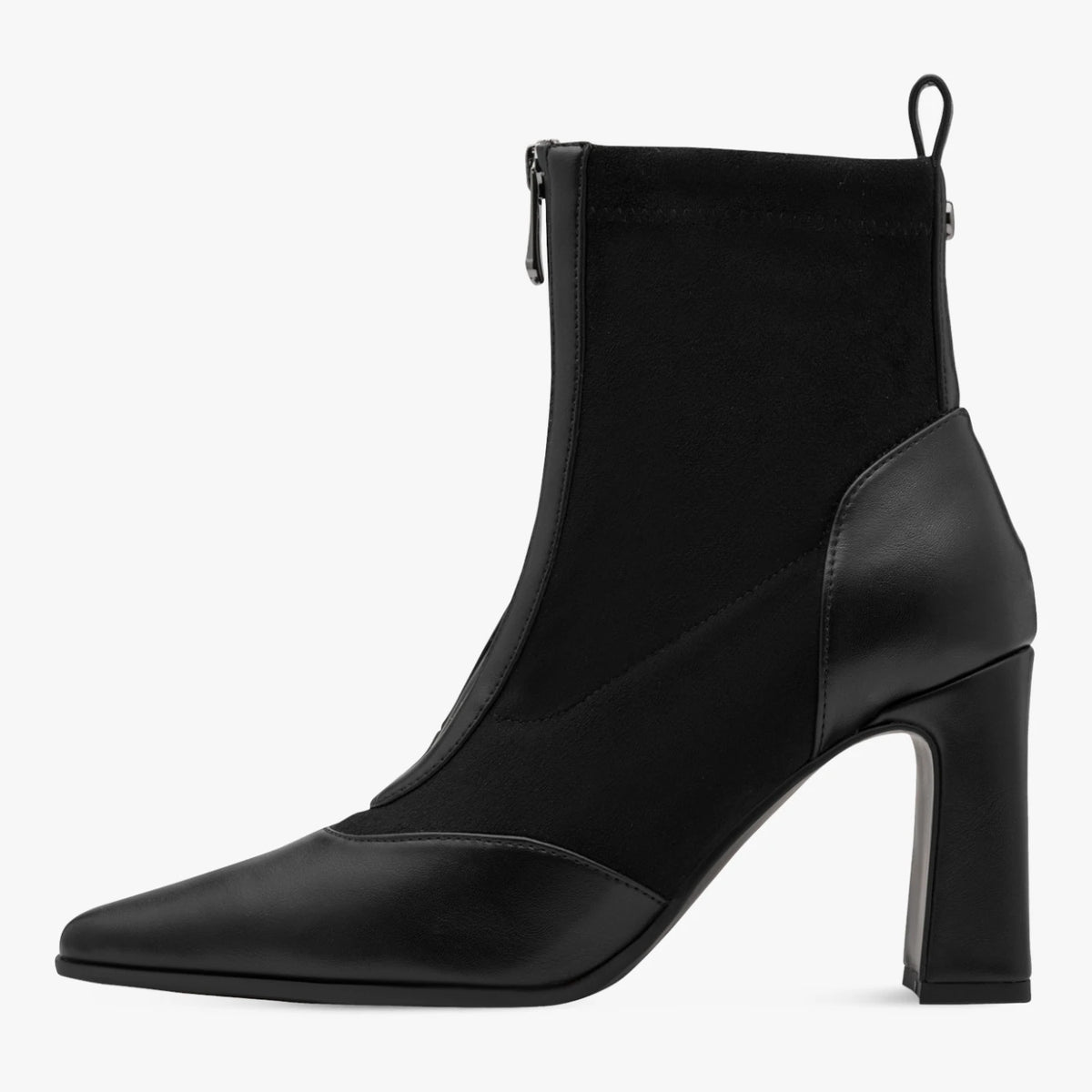 Marco Tozzi Black Front-Zip Block Heel Ankle Boots