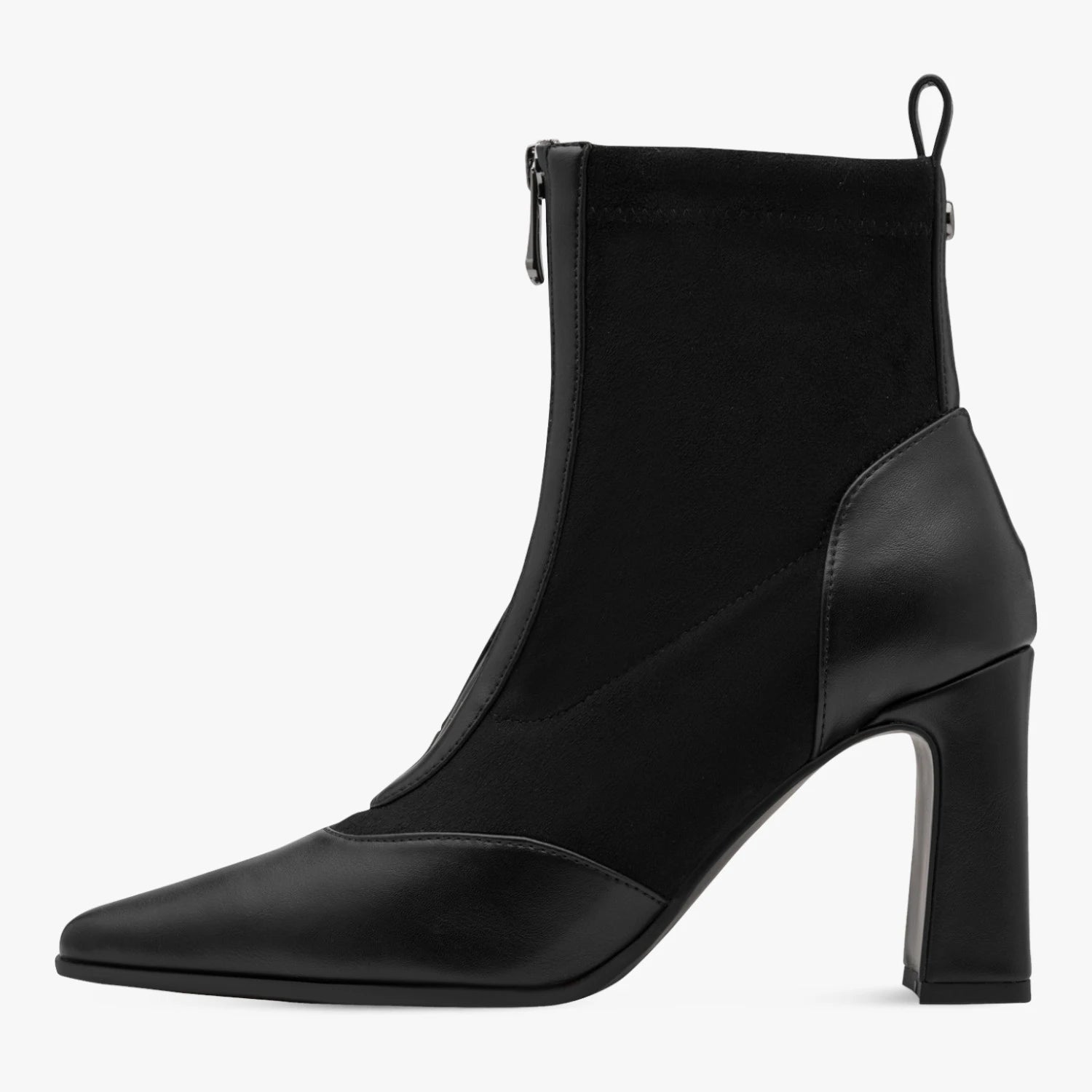 Marco Tozzi Black Front-Zip Block Heel Ankle Boots