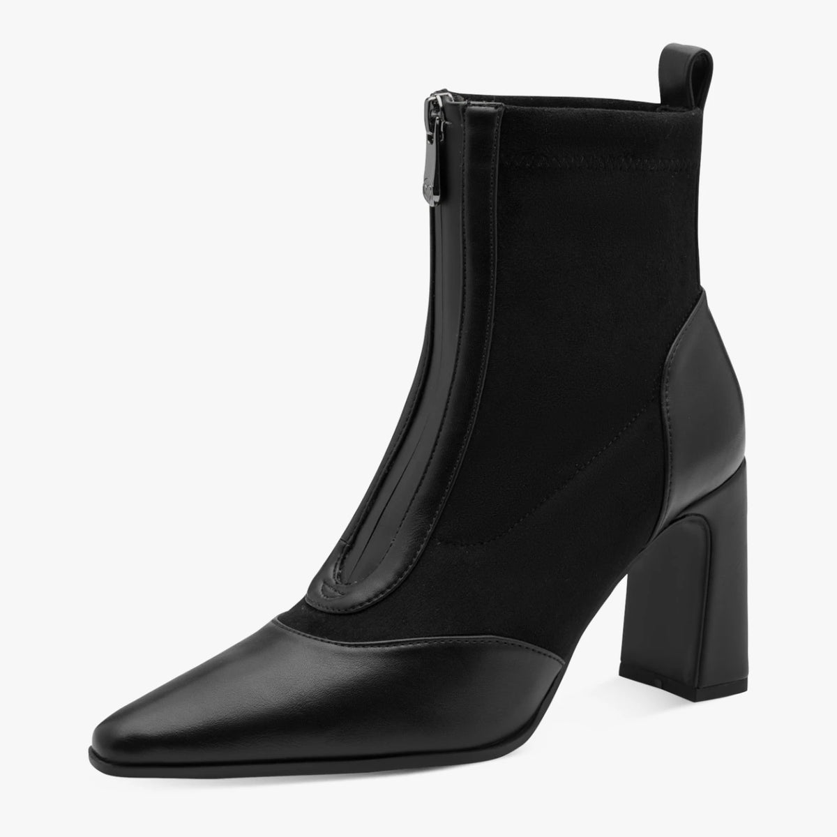 Marco Tozzi Black Front-Zip Block Heel Ankle Boots