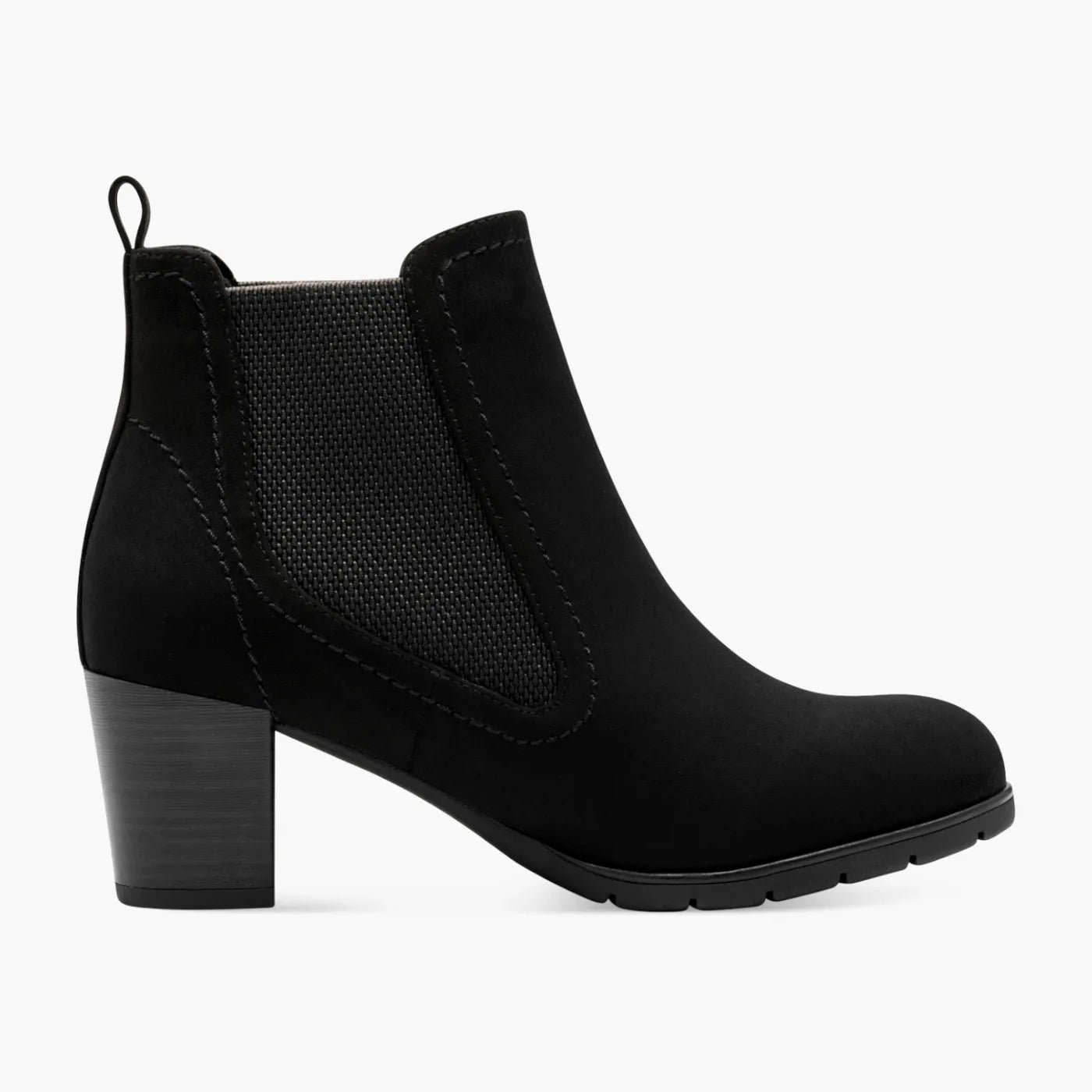 Marco Tozzi Black Heeled Chelsea Boot with Block Heel - Leavys Shoes